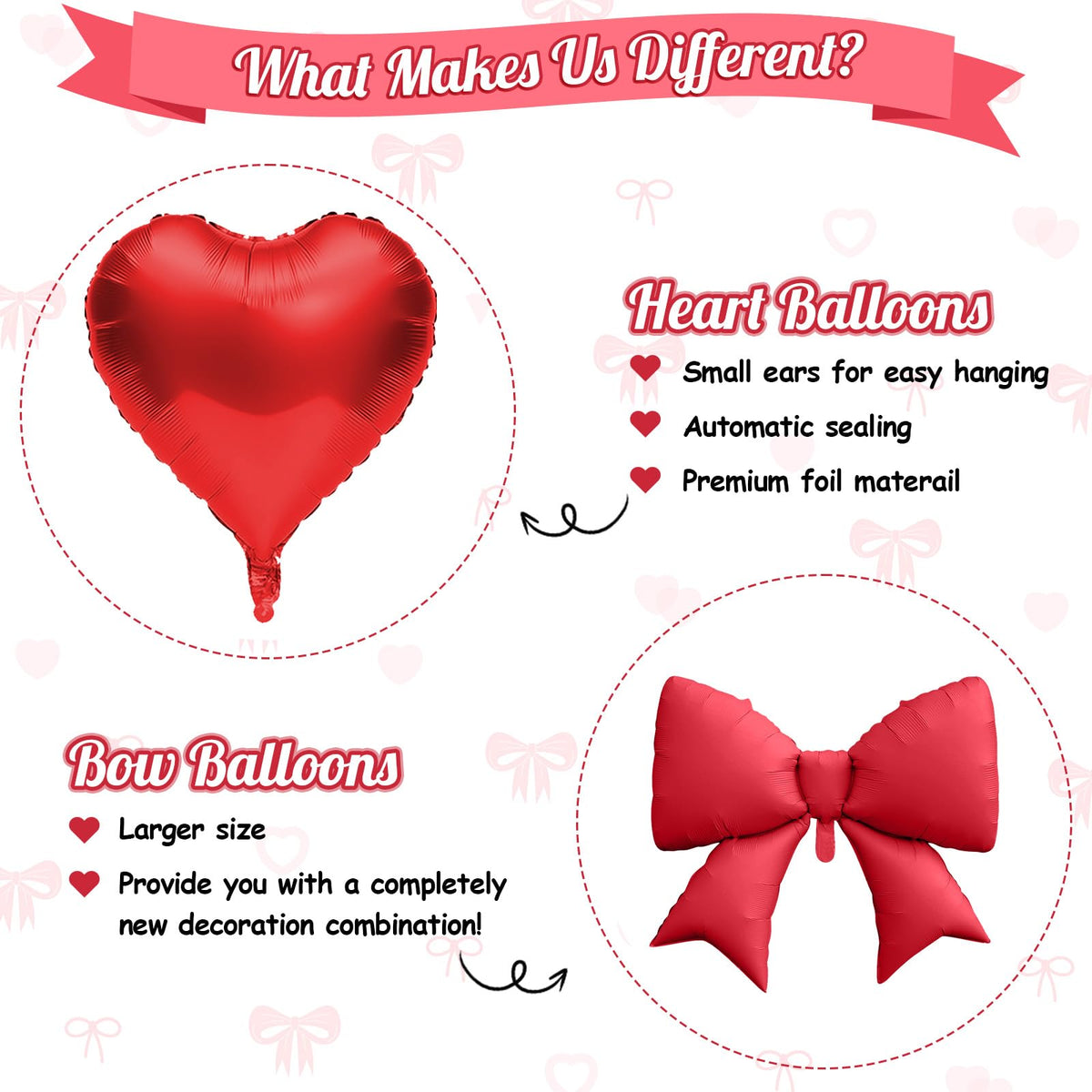 FunHot Red Heart & 38in Bow Foil Balloon Set - 10pc Party Decor