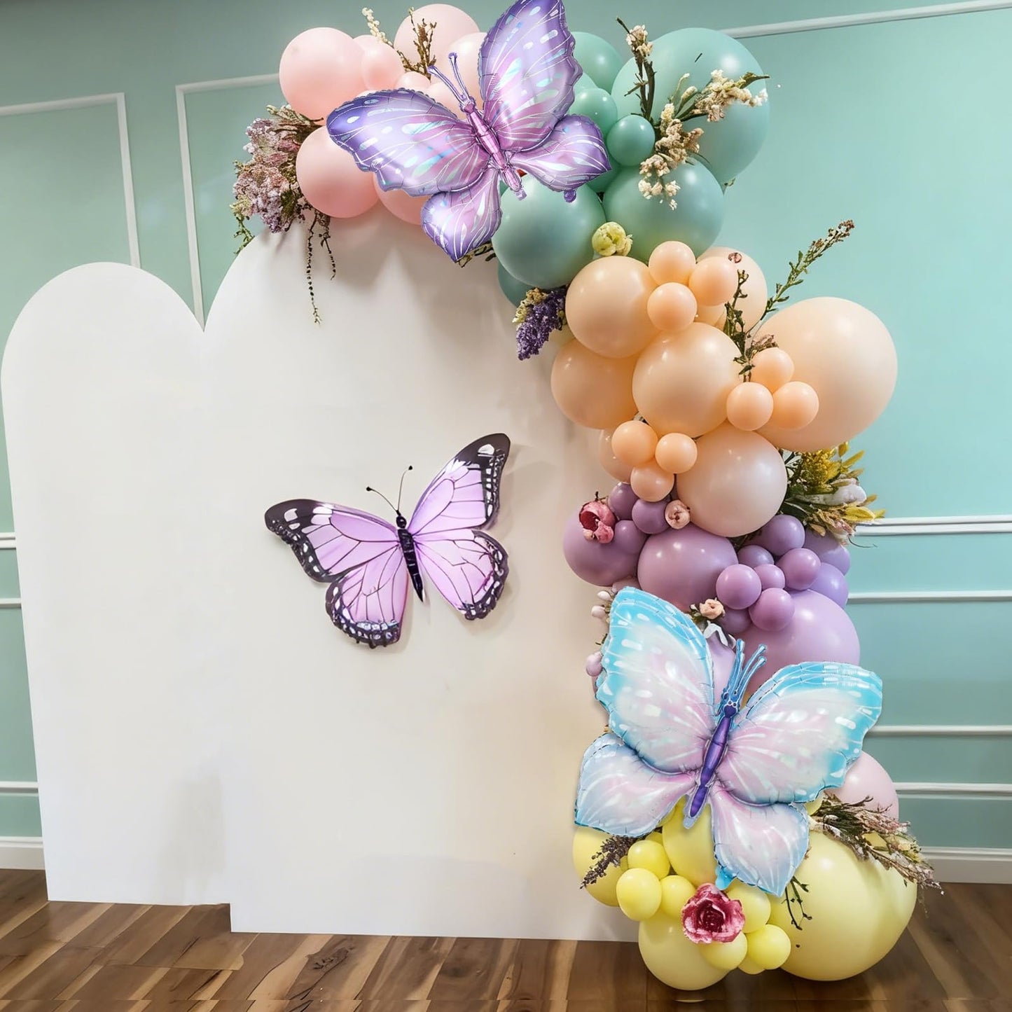 FunHot Pastel Butterfly Balloons Set – 35pc 12" Latex + 2 Giant Butterfly Foil Balloons for Princess Parties