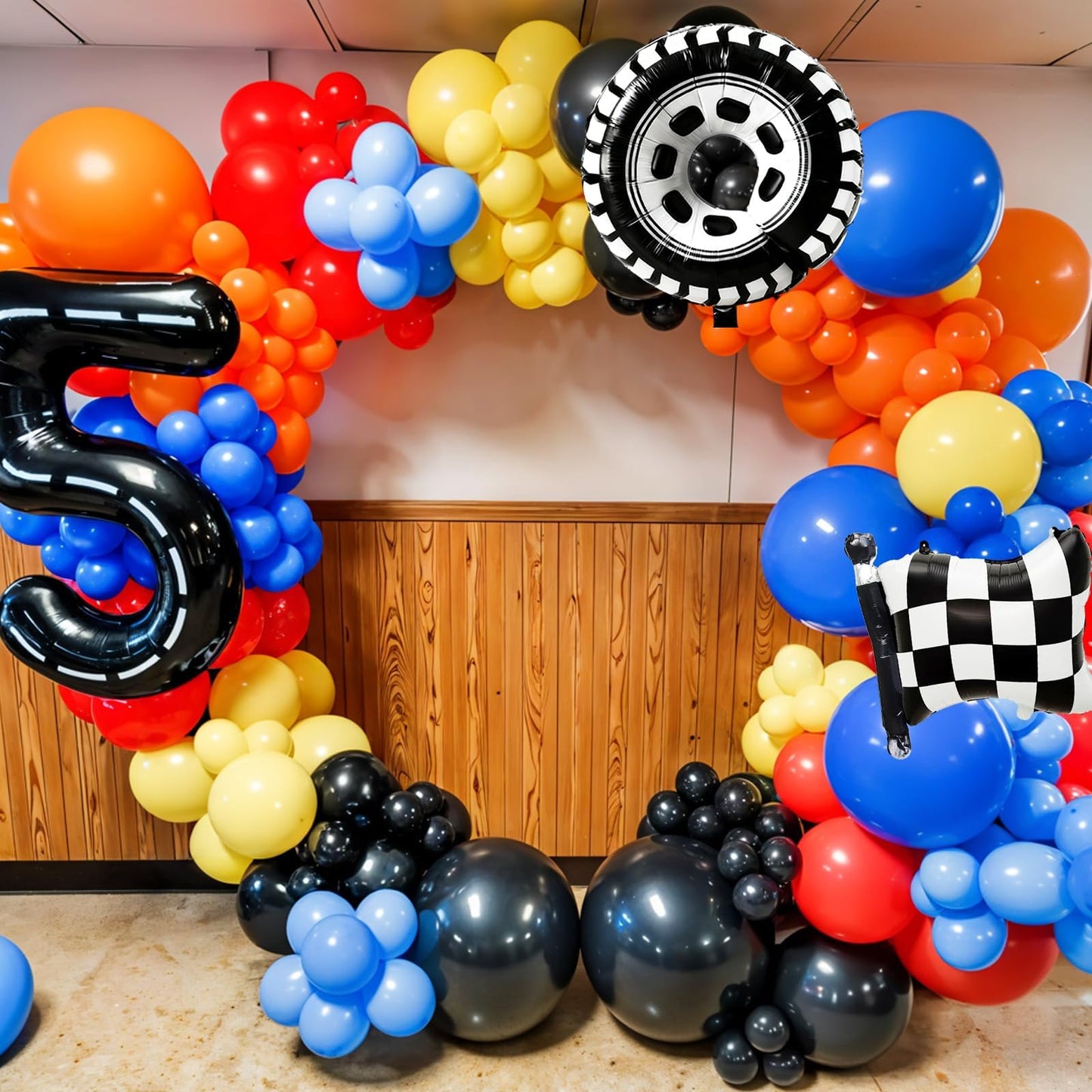 FunHot Race Car Balloons Set – Checkered Flag & Tire Balloons for Racing Party Decor
