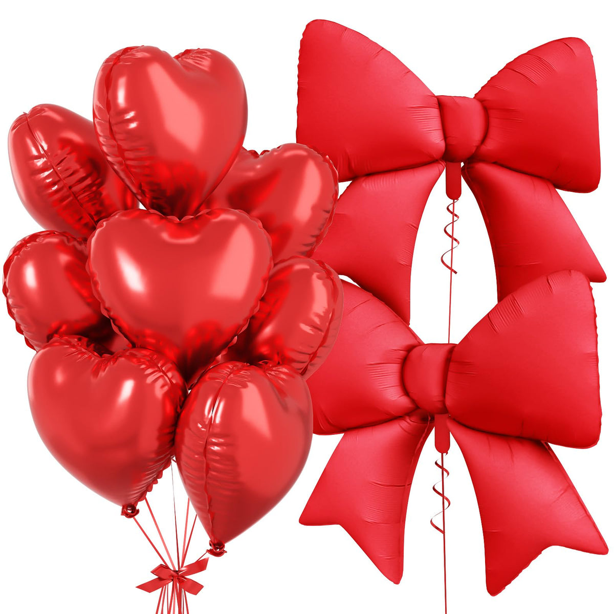 FunHot Red Heart & 38in Bow Foil Balloon Set - 10pc Party Decor