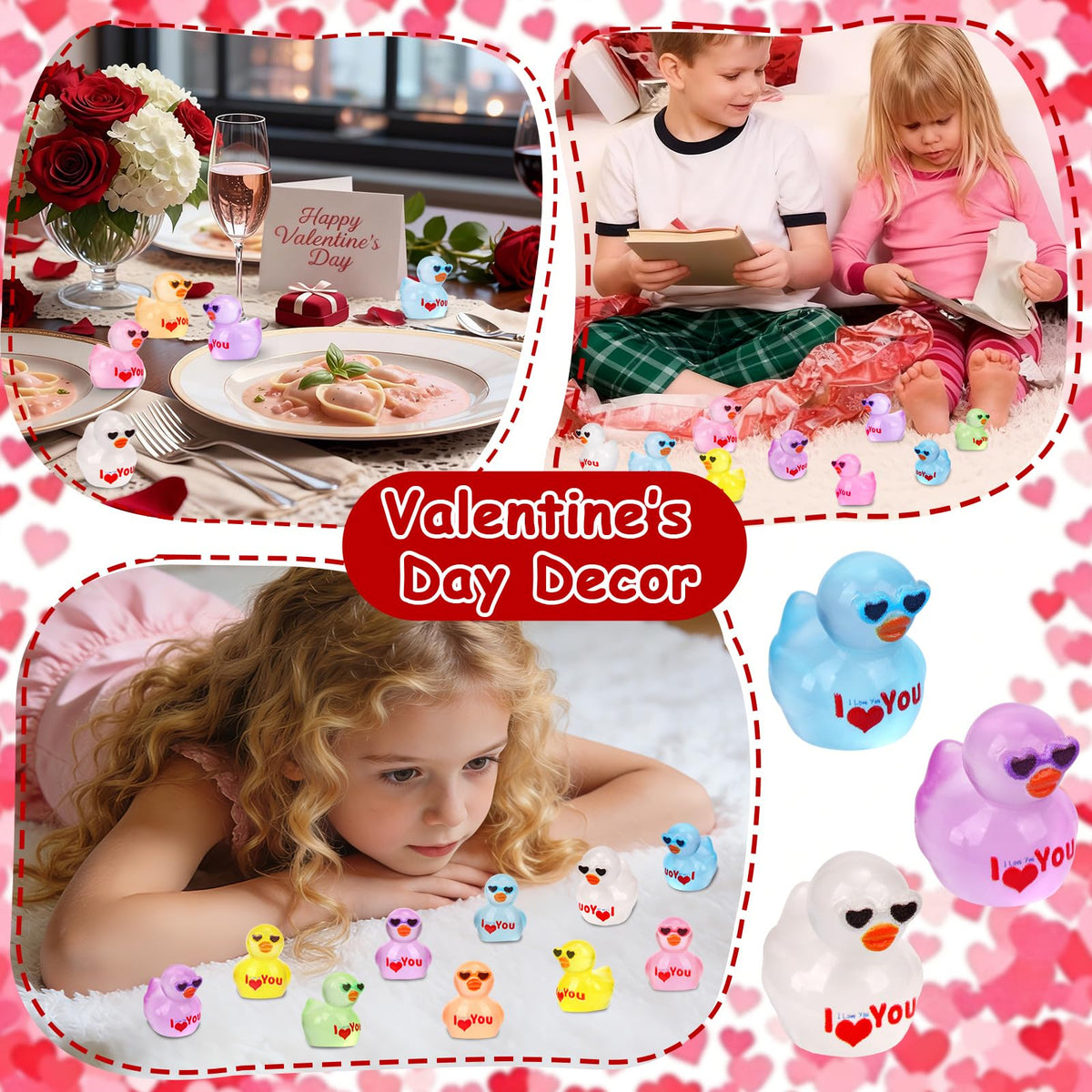 FUNID 100 Pcs Glow-in-the-Dark Mini Resin Ducks – Luminous Valentine’s Day Decor & Craft Figurines