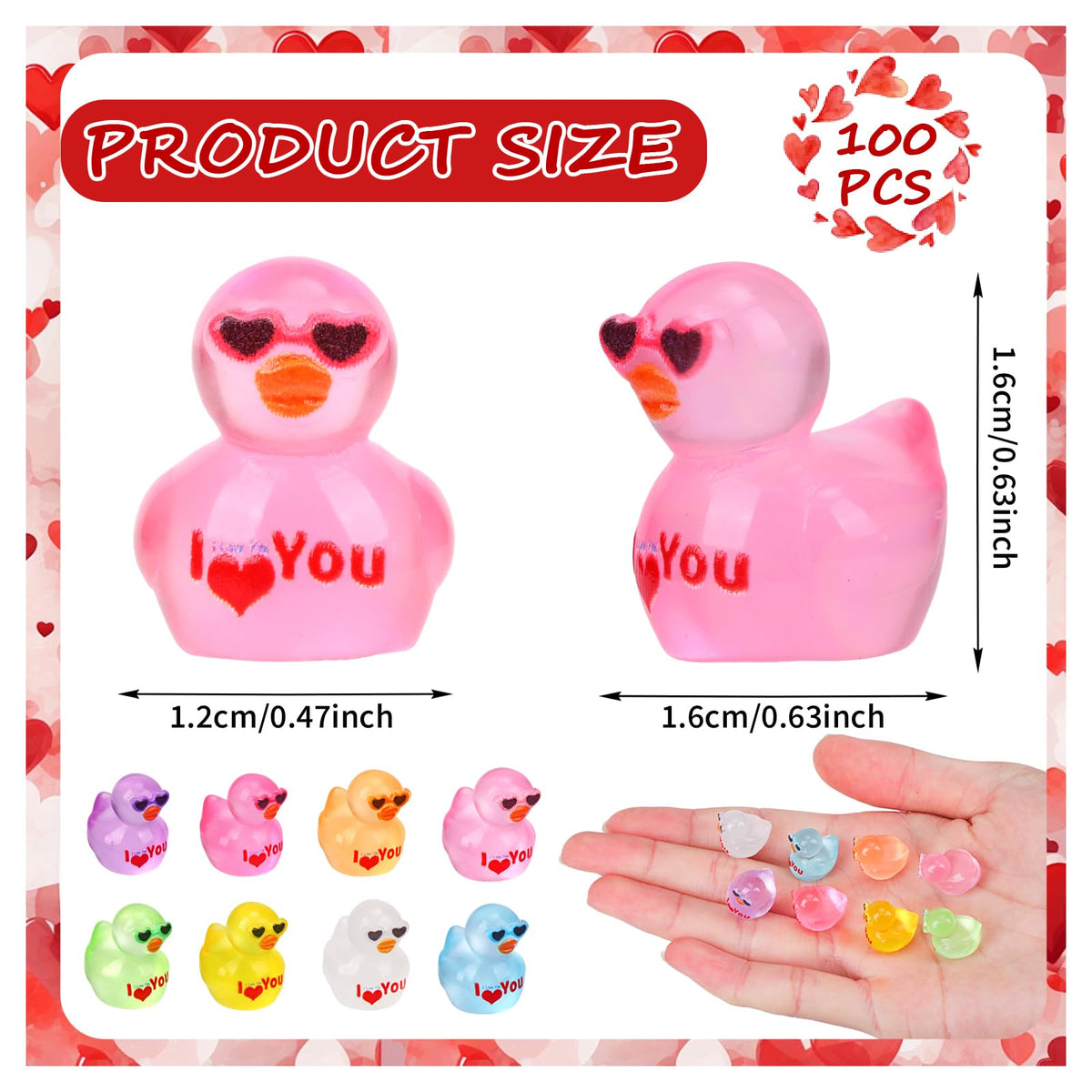 FUNID 100 Pcs Glow-in-the-Dark Mini Resin Ducks – Luminous Valentine’s Day Decor & Craft Figurines