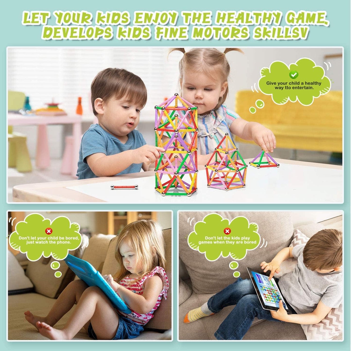 Funifinds 312PCS Magnetic Building Sticks Set – STEM Magnetic Toys, Non-Toxic, Portable Storage Bag
