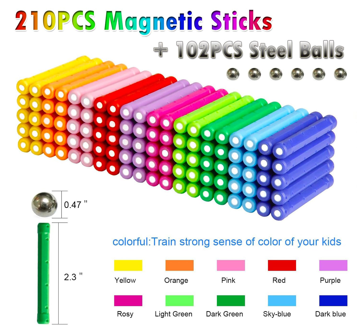 Funifinds 312PCS Magnetic Building Sticks Set – STEM Magnetic Toys, Non-Toxic, Portable Storage Bag