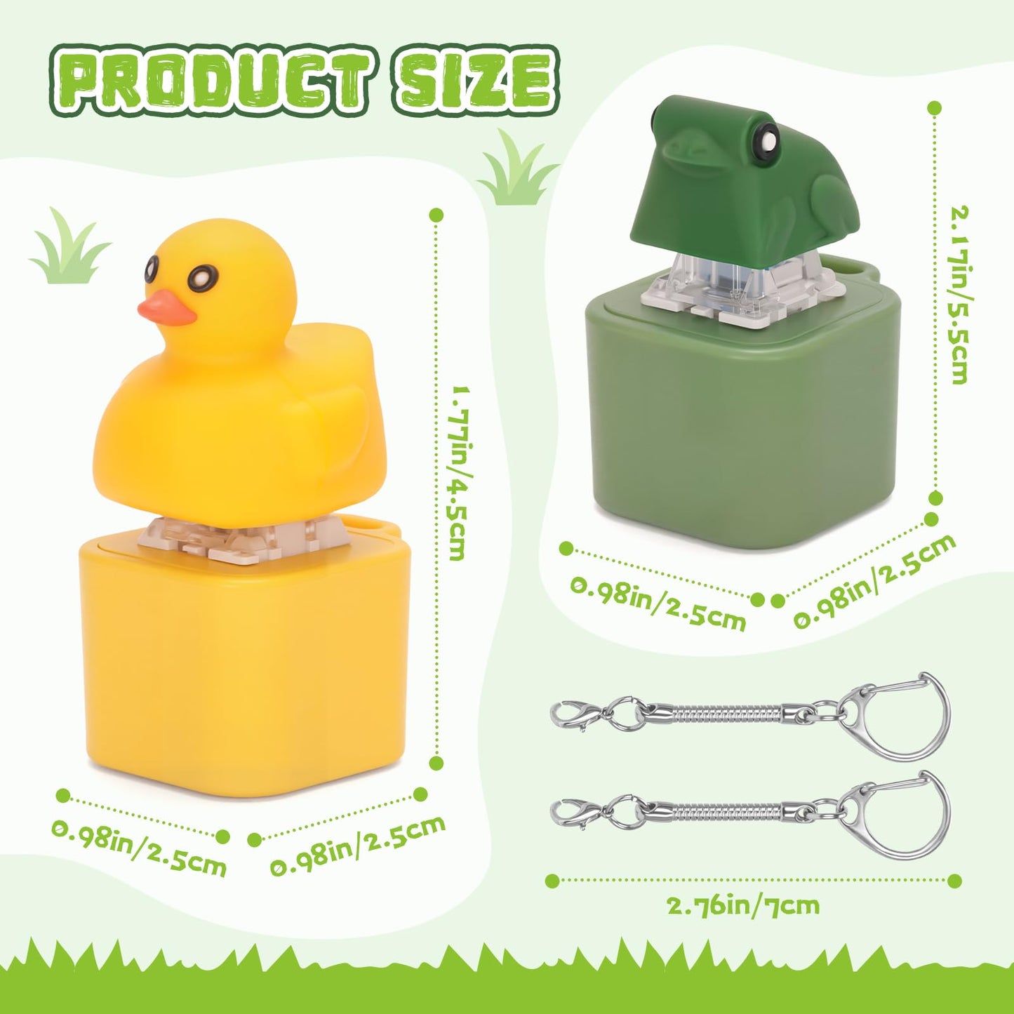 FunisFun Quacking Duck & Croaking Frog Keyboard Fidget Keychain – LED Light & Rechargeable (Yellow & Green, 2P)