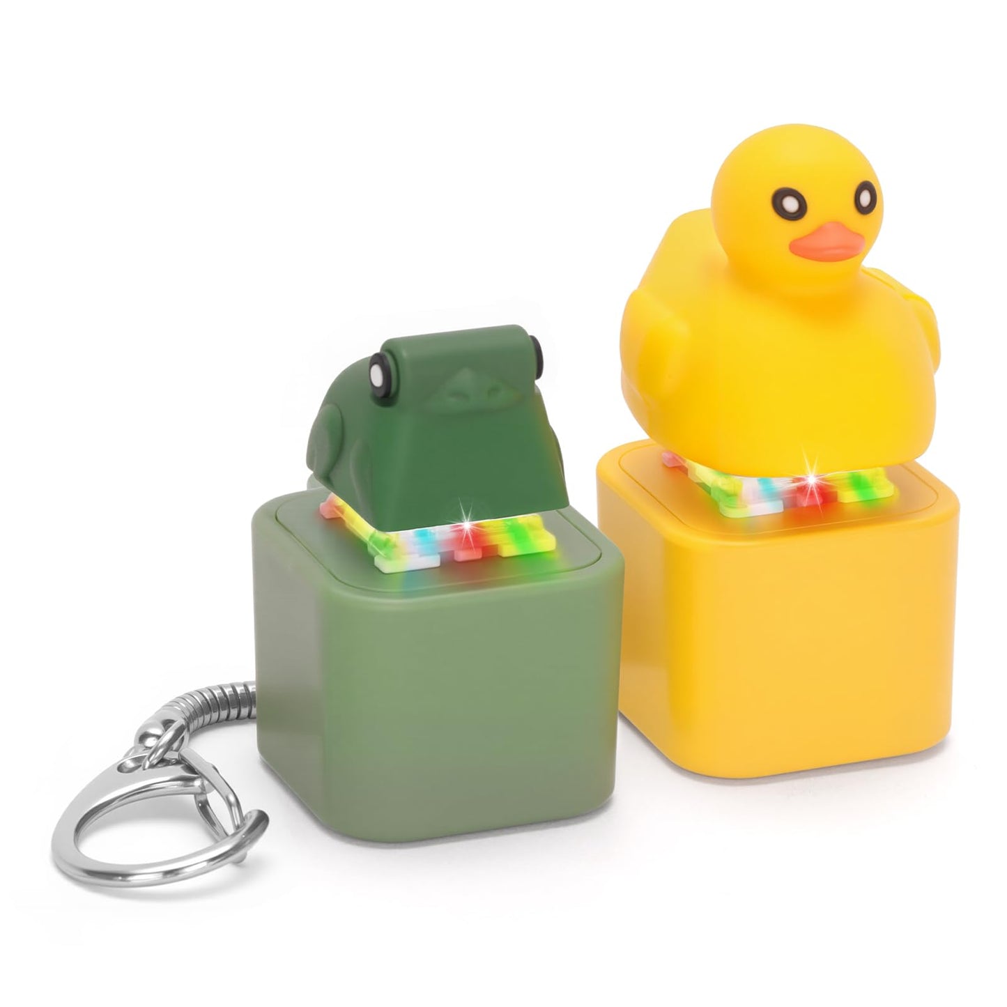 FunisFun Quacking Duck & Croaking Frog Keyboard Fidget Keychain – LED Light & Rechargeable (Yellow & Green, 2P)
