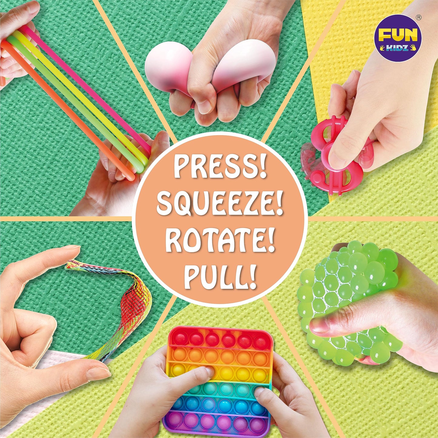 FUN KIDZ Fidget Box - 24-Piece Sensory Toys Pack for Kids | Portable Case, Party Favors, Travel