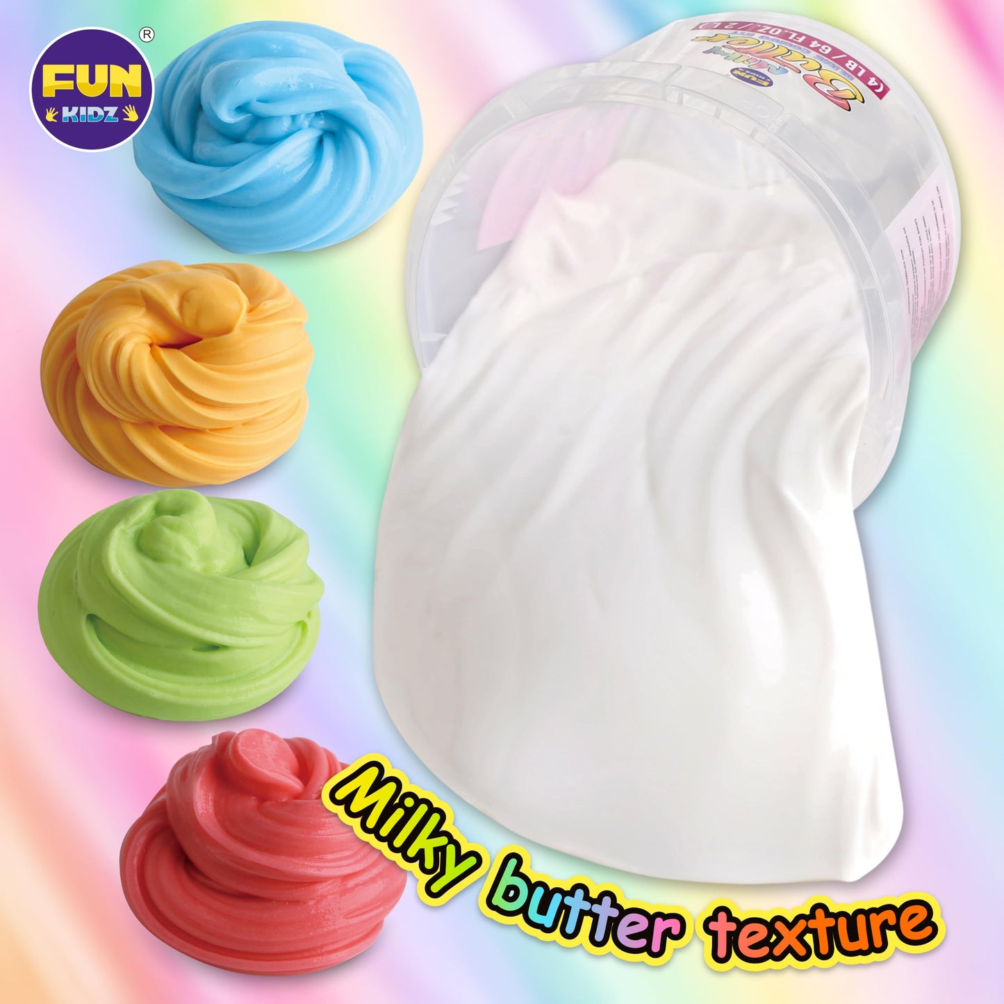 FunKidz Milky Butter Slime Bucket – 64 oz Premade Scented Slime Kit with 29 Add-Ins