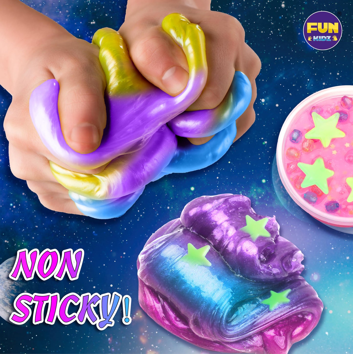 FUN KIDZ Galaxy Slime Kit — Ultimate Metallic Slime DIY for Kids 8-12 (Glow)