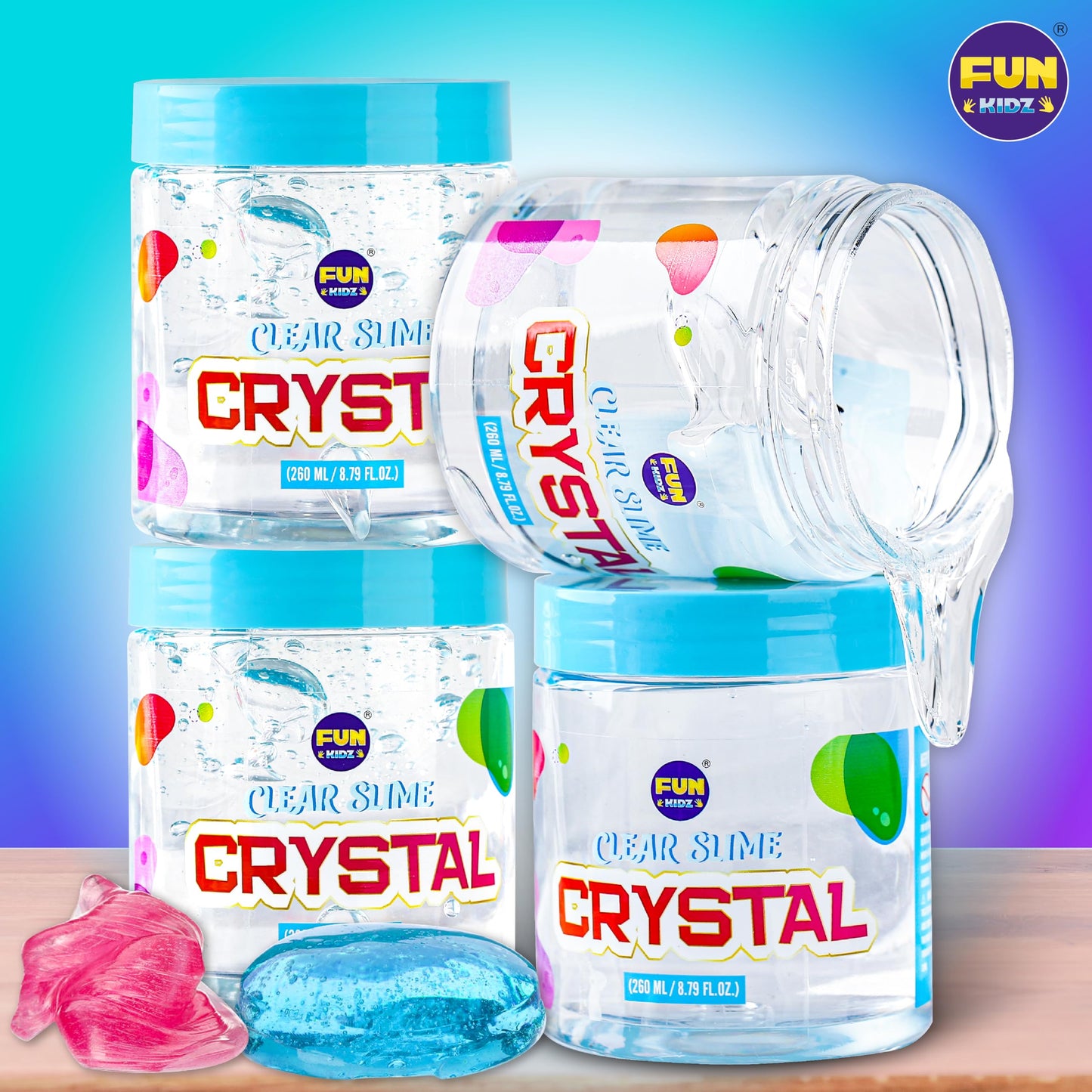 FunKidz 4 Pack Clear Slime – 1040 ml Glassy Premade Slime Kit for Kids 6-12