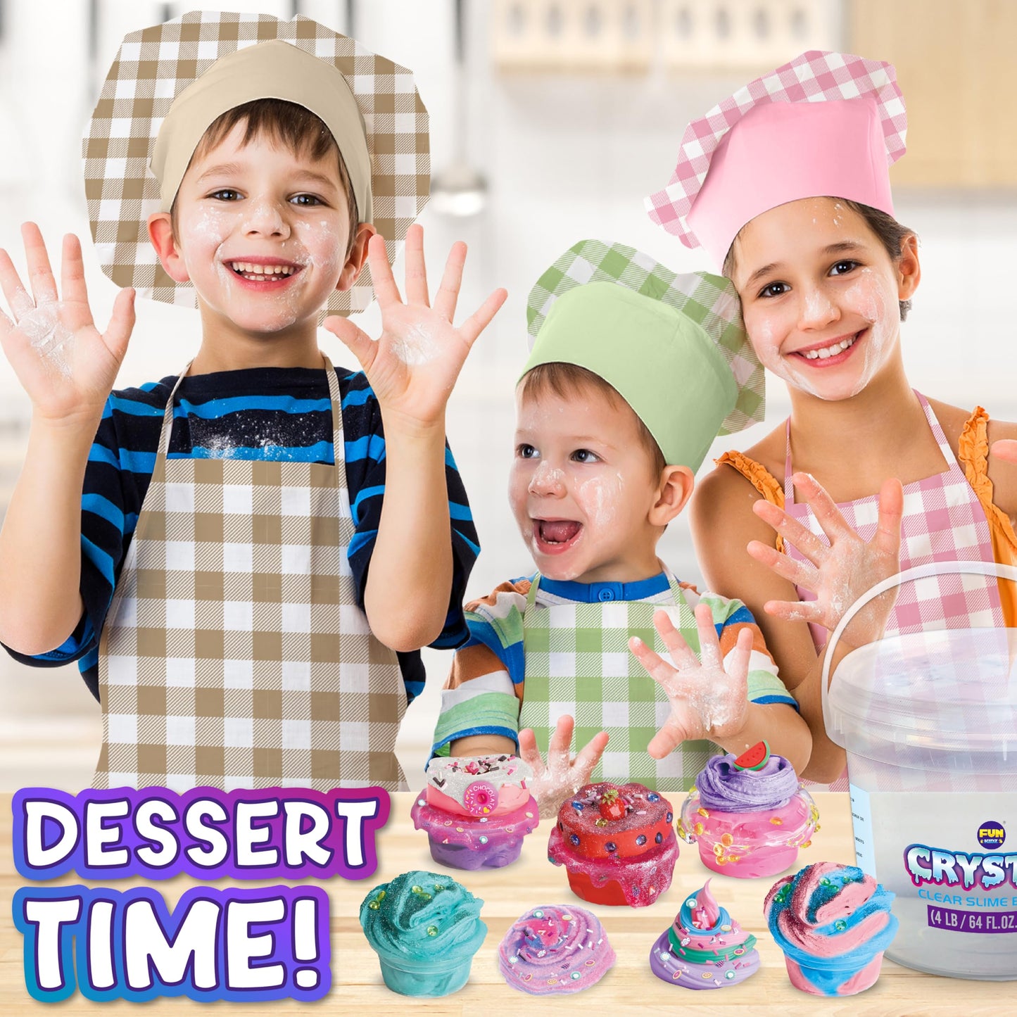FUN KIDZ 4 LB Glassy Clear Slime Bucket – 64 FL OZ Premade Crystal Slime Kit with 29 Add-Ins