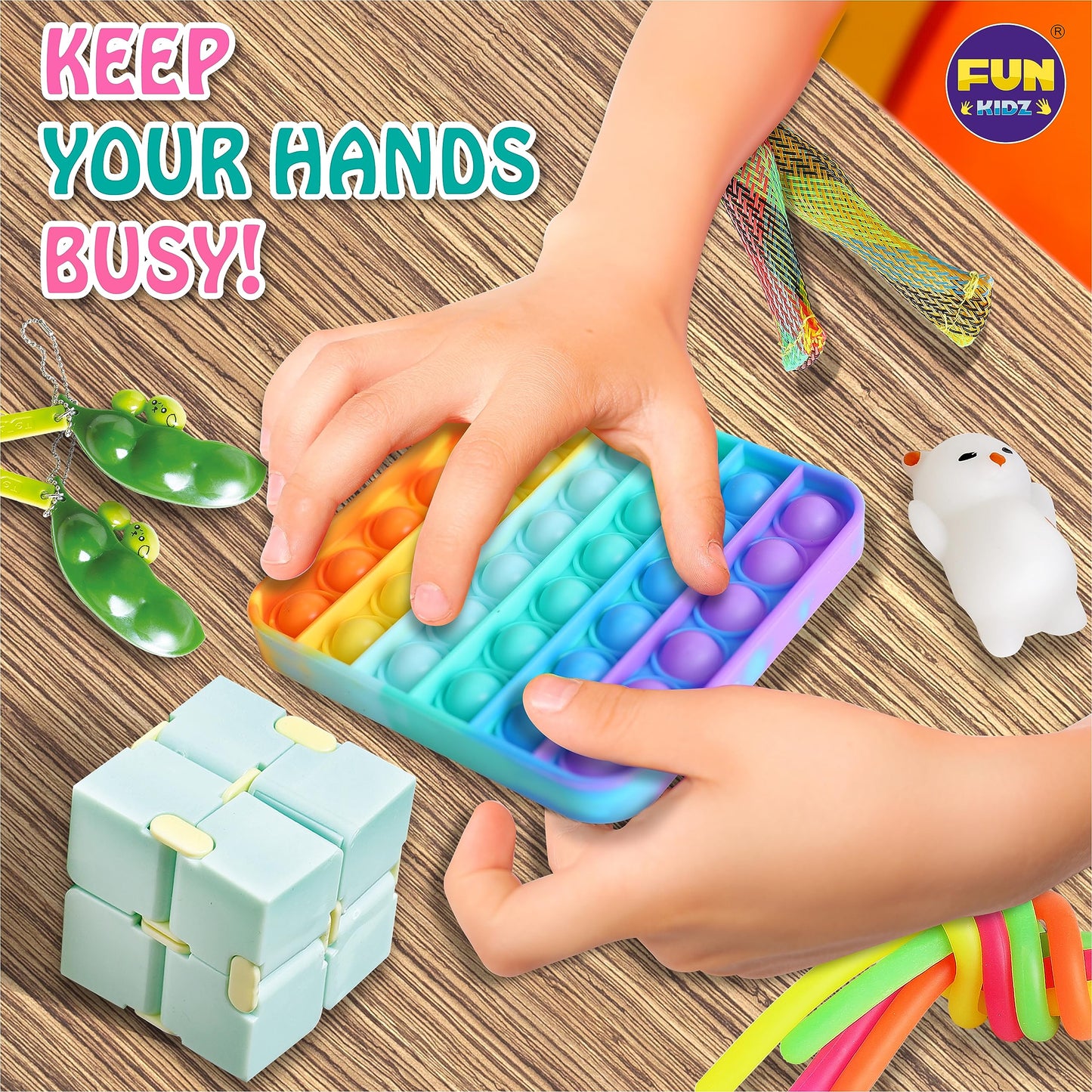 FUN KIDZ Fidget Box - 24-Piece Sensory Toys Pack for Kids | Portable Case, Party Favors, Travel