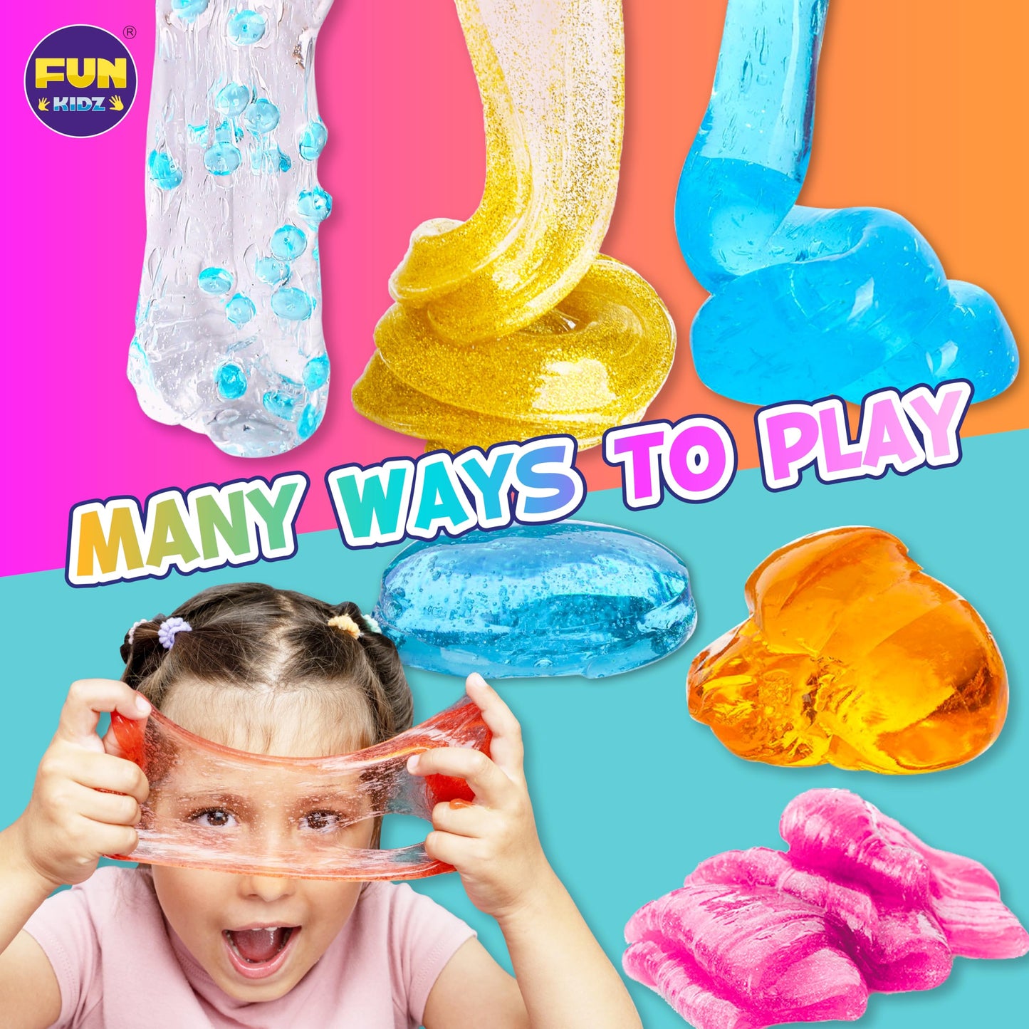 FunKidz 4 Pack Clear Slime – 1040 ml Glassy Premade Slime Kit for Kids 6-12