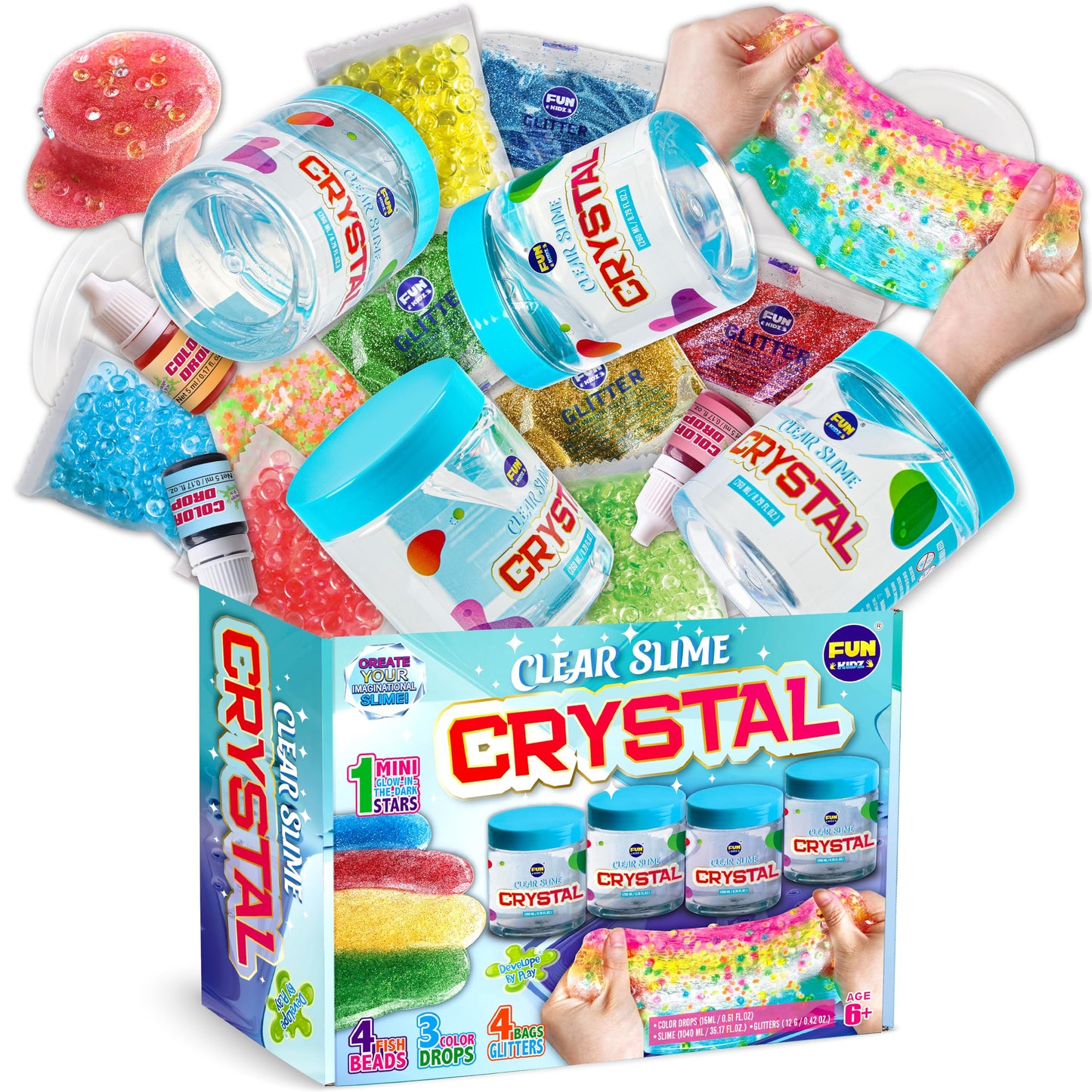 FunKidz 4 Pack Clear Slime – 1040 ml Glassy Premade Slime Kit for Kids 6-12