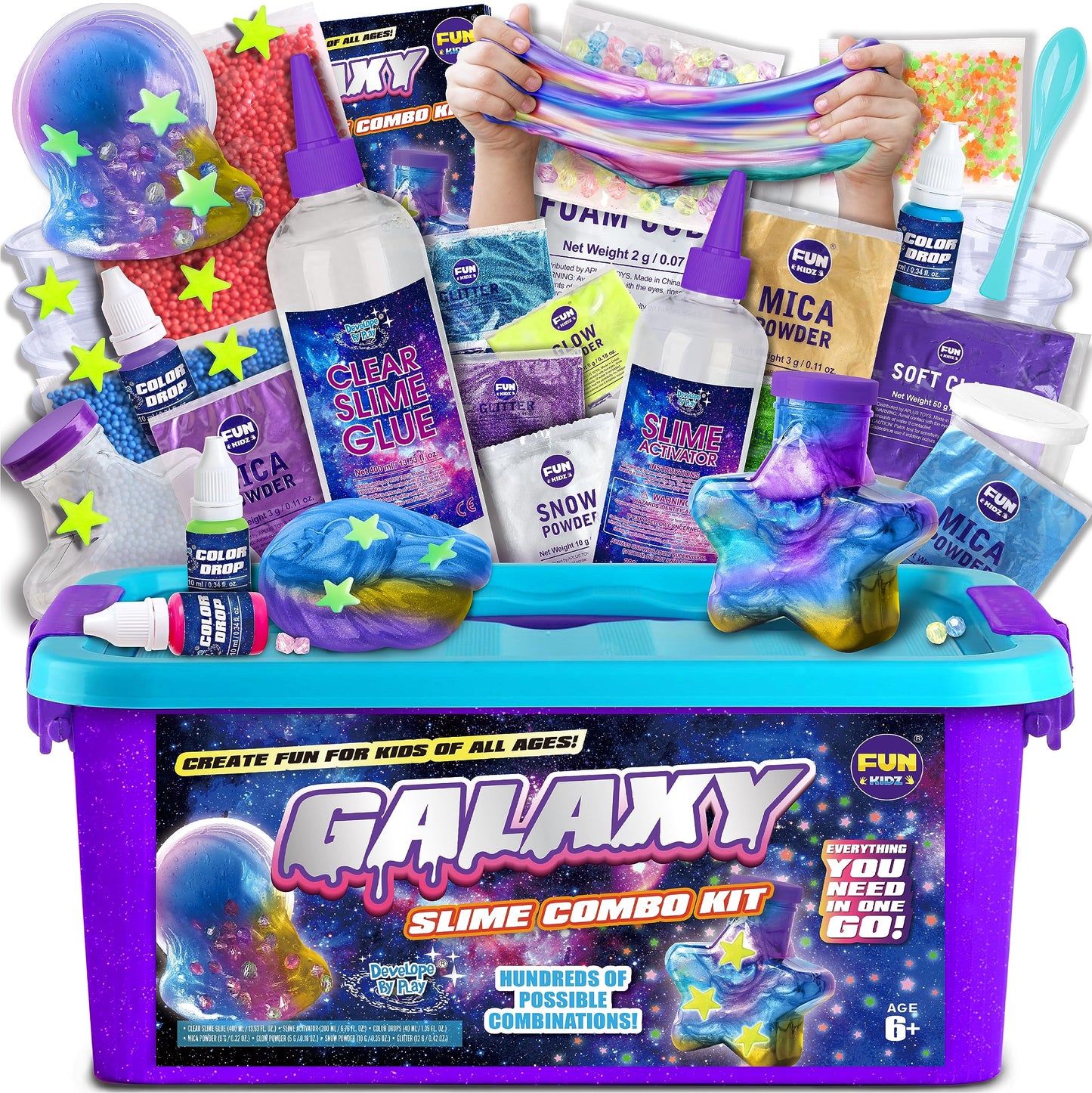 FUN KIDZ Galaxy Slime Kit — Ultimate Metallic Slime DIY for Kids 8-12 (Glow)
