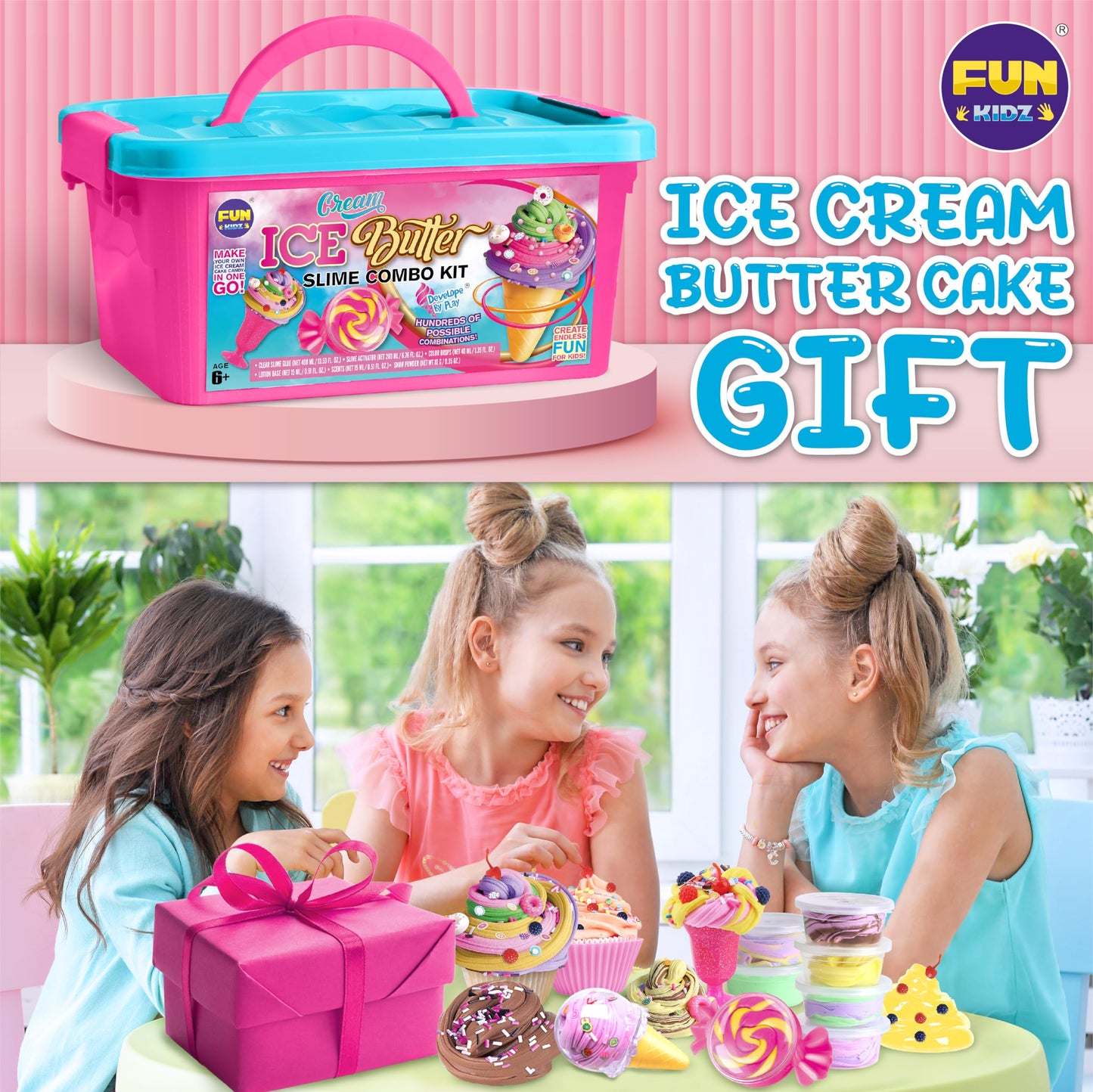 FunKidz Gift Butter Slime Kit – Ice Cream Slime for Girls 8-12, Creative Slime Toy & Party Favor