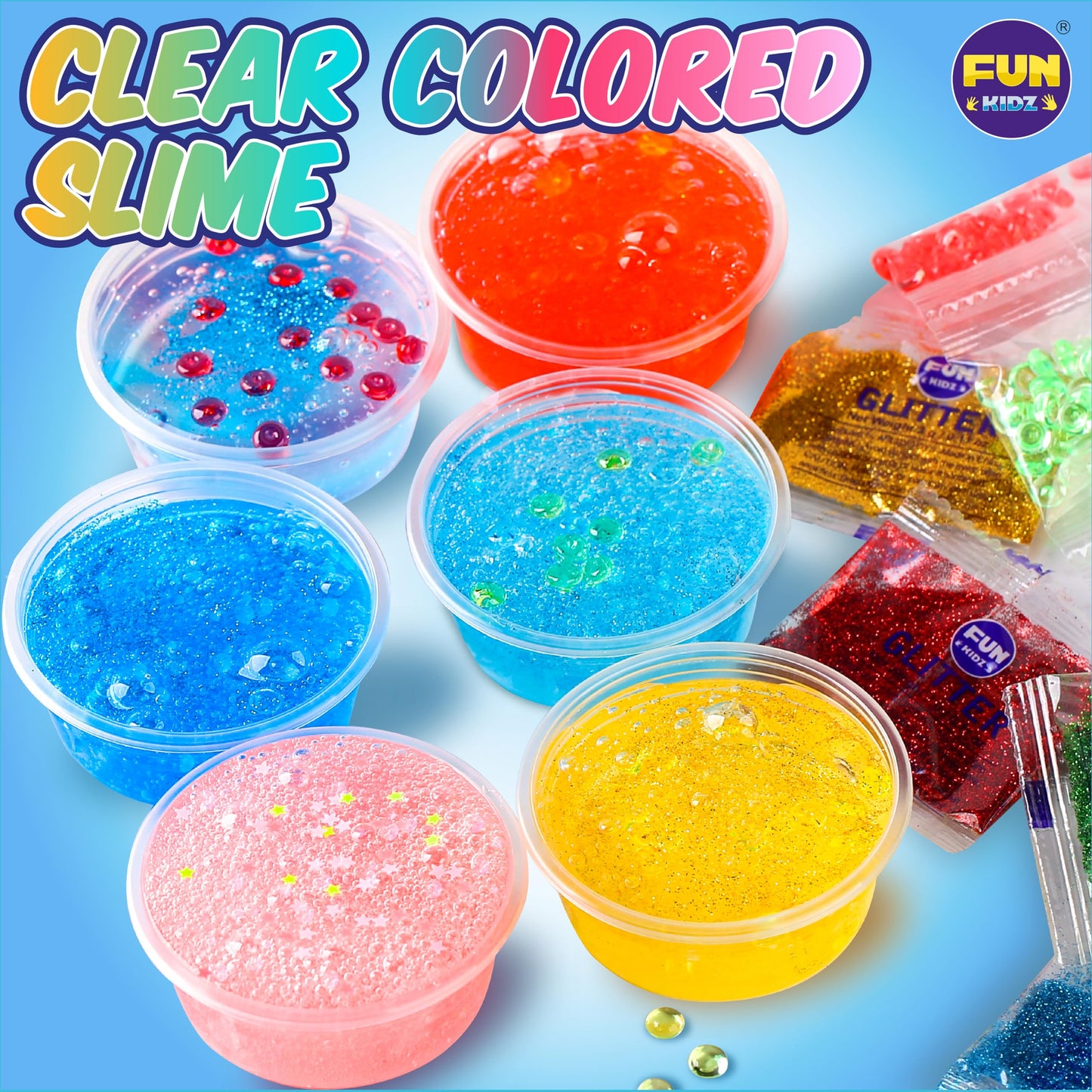 FunKidz 4 Pack Clear Slime – 1040 ml Glassy Premade Slime Kit for Kids 6-12