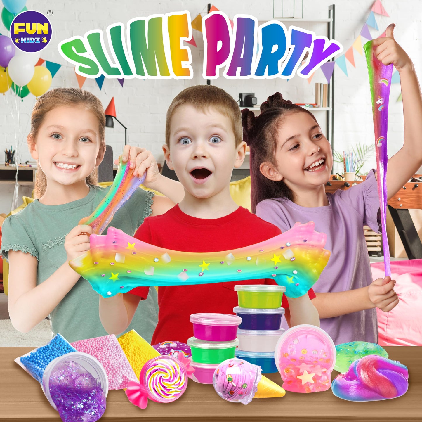FunKidz 33 Cups Jumbo Slime Kit — DIY Slime for Kids, Party Favors