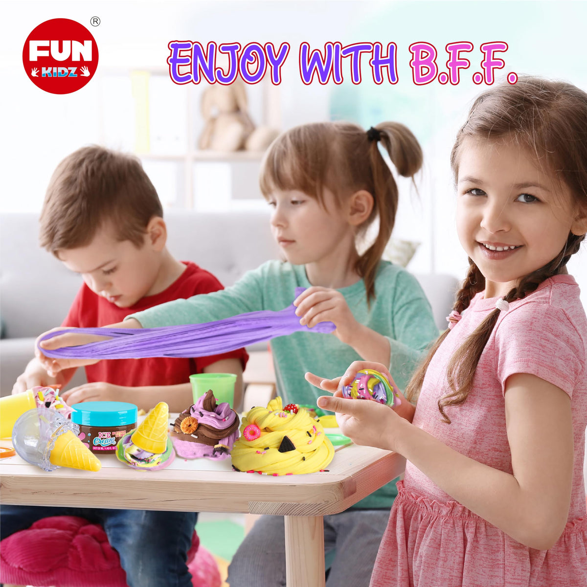 FUN KIDZ Butter Slime Ice Cream Set – 8 Premade Slimes (1040 ml) for Kids 6-12