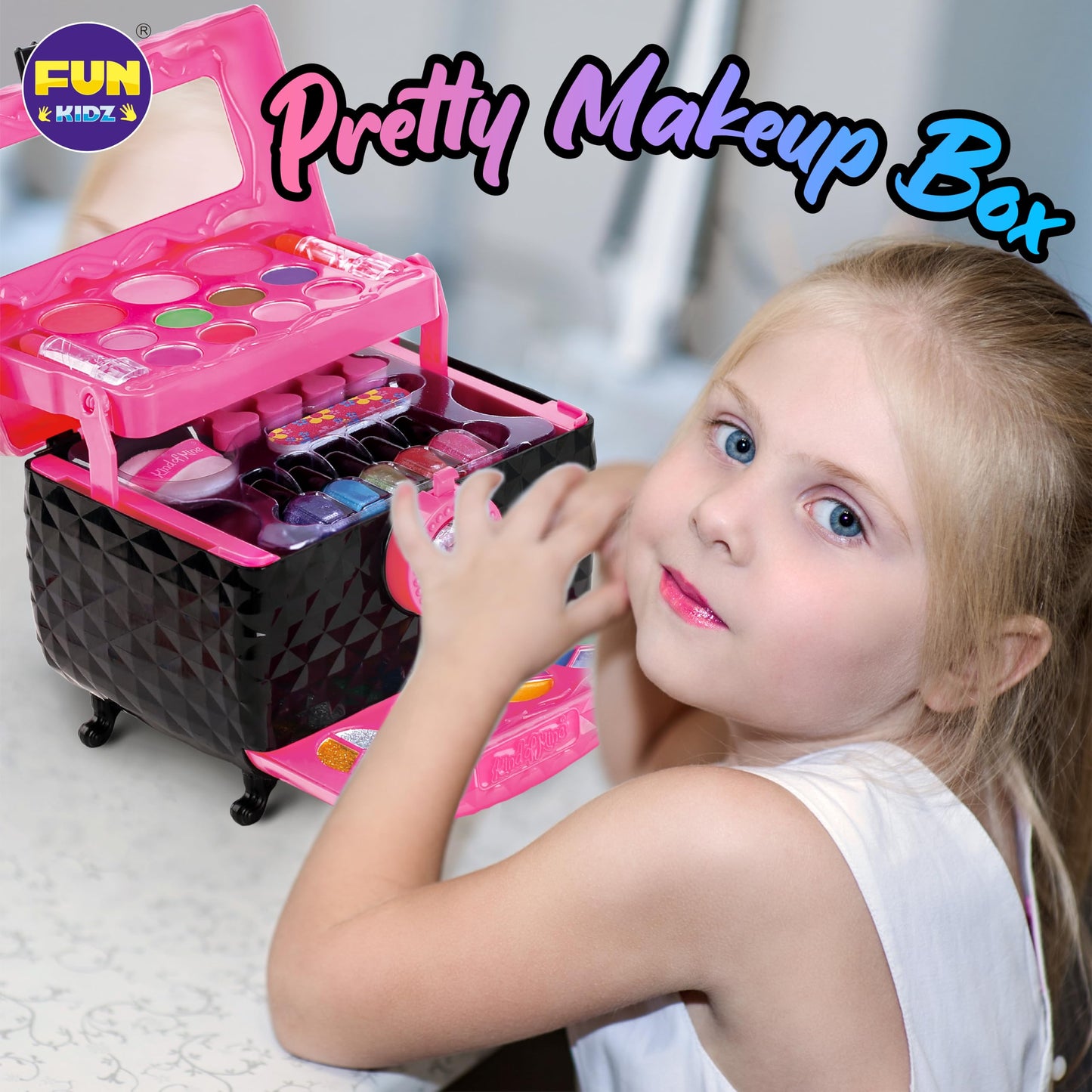 FUNKIDZ Makeup Kit for Kids – 60-Piece Washable Pretend Makeup Box Gift for Girls Aged 6-12