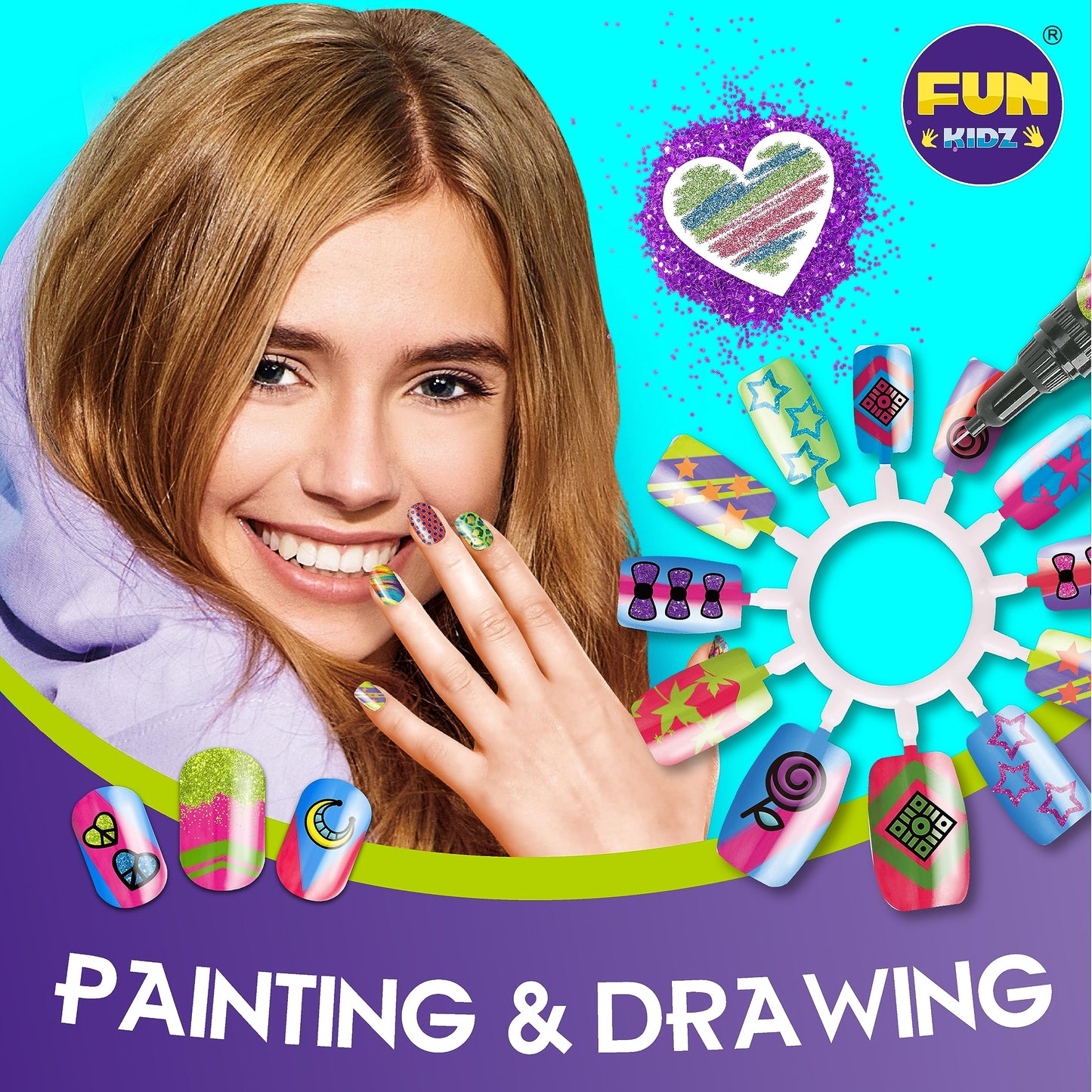 FUN KIDZ Ultimate 315Pcs Nail Art Kit for Girls 7-12 | Glitter Pens, Stickers & Spa Makeup Kit