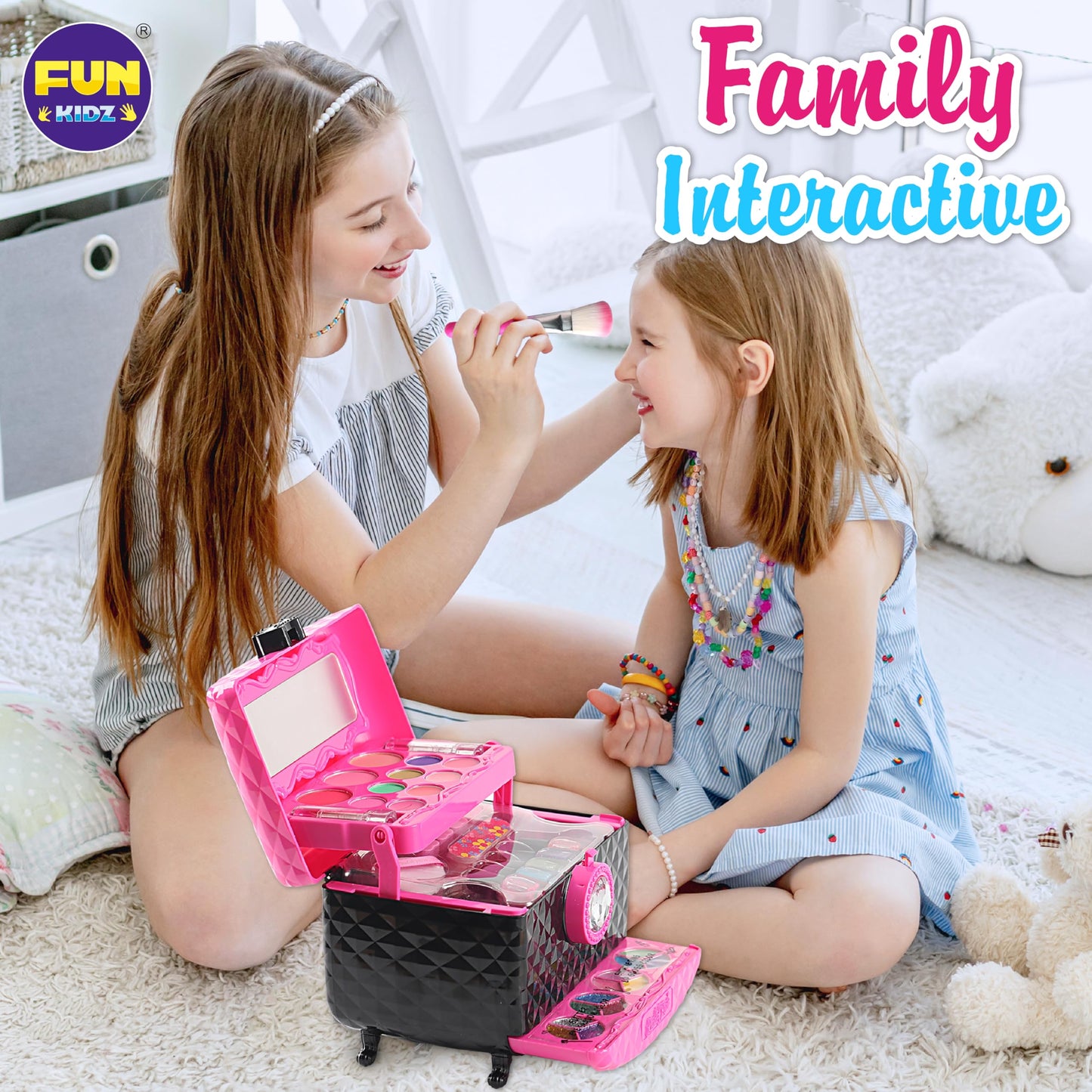 FUNKIDZ Makeup Kit for Kids – 60-Piece Washable Pretend Makeup Box Gift for Girls Aged 6-12