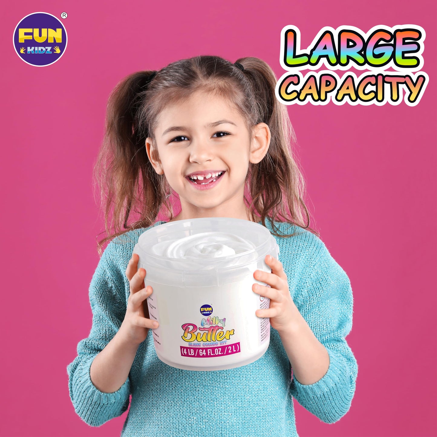 FunKidz Milky Butter Slime Bucket – 64 oz Premade Scented Slime Kit with 29 Add-Ins