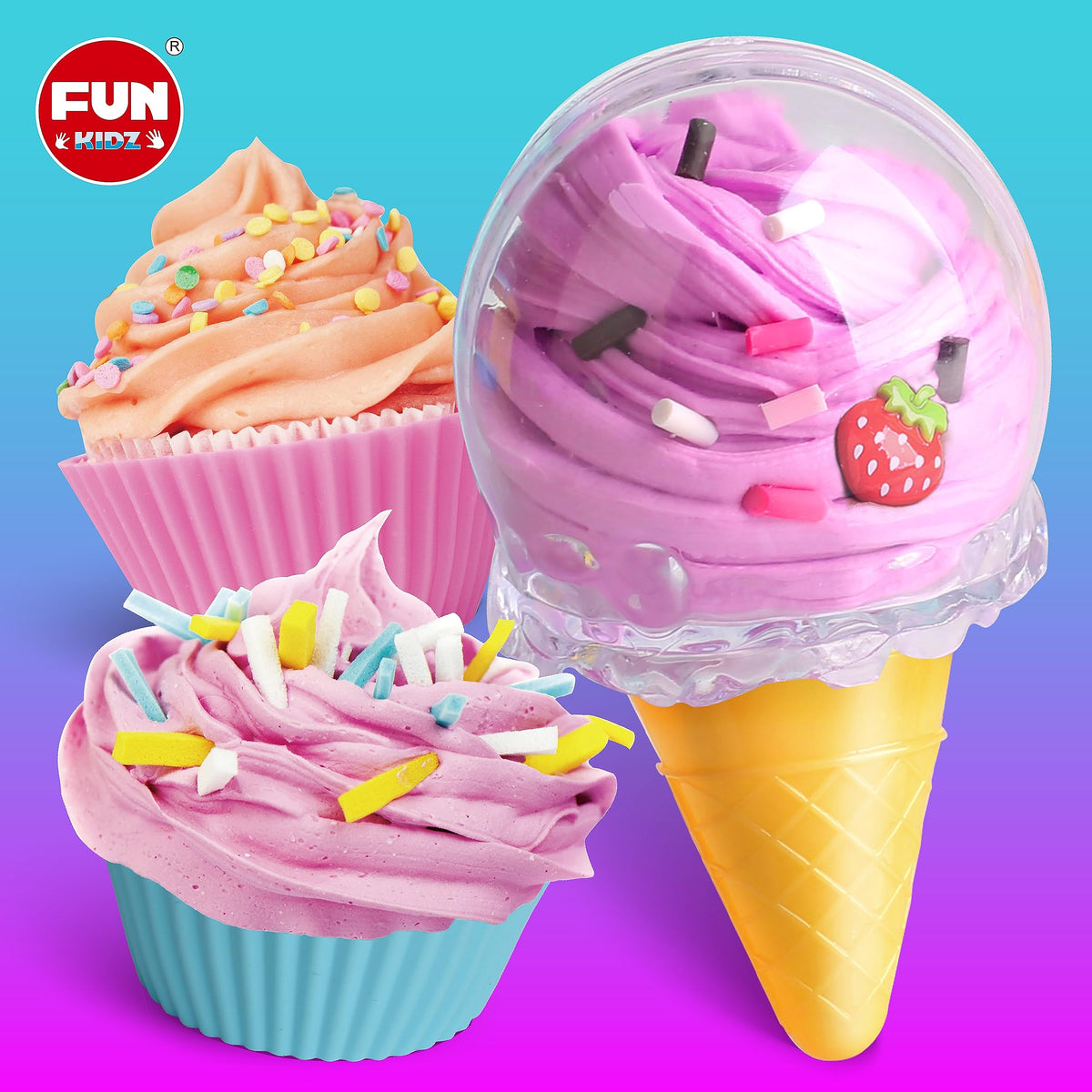 FUN KIDZ Butter Slime Ice Cream Set – 8 Premade Slimes (1040 ml) for Kids 6-12
