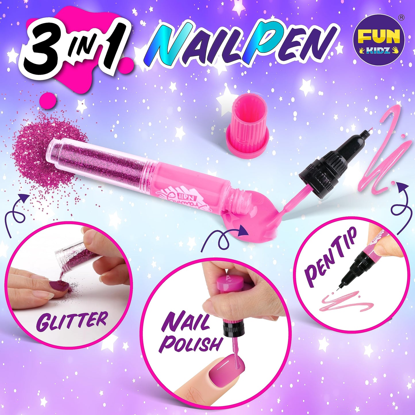 FUN KIDZ Ultimate 315Pcs Nail Art Kit for Girls 7-12 | Glitter Pens, Stickers & Spa Makeup Kit