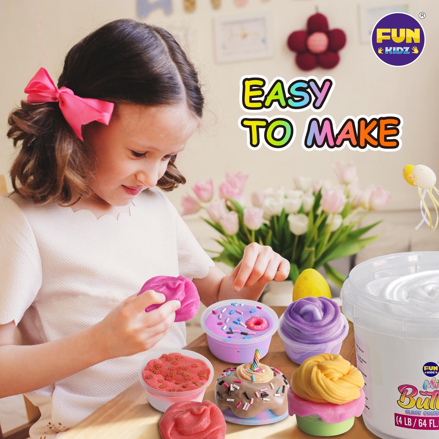 FunKidz Milky Butter Slime Bucket – 64 oz Premade Scented Slime Kit with 29 Add-Ins