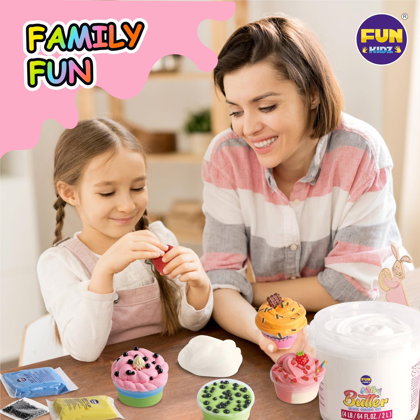 FunKidz Milky Butter Slime Bucket – 64 oz Premade Scented Slime Kit with 29 Add-Ins