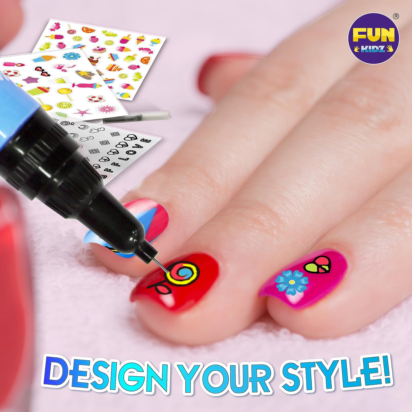 FUN KIDZ Ultimate 315Pcs Nail Art Kit for Girls 7-12 | Glitter Pens, Stickers & Spa Makeup Kit
