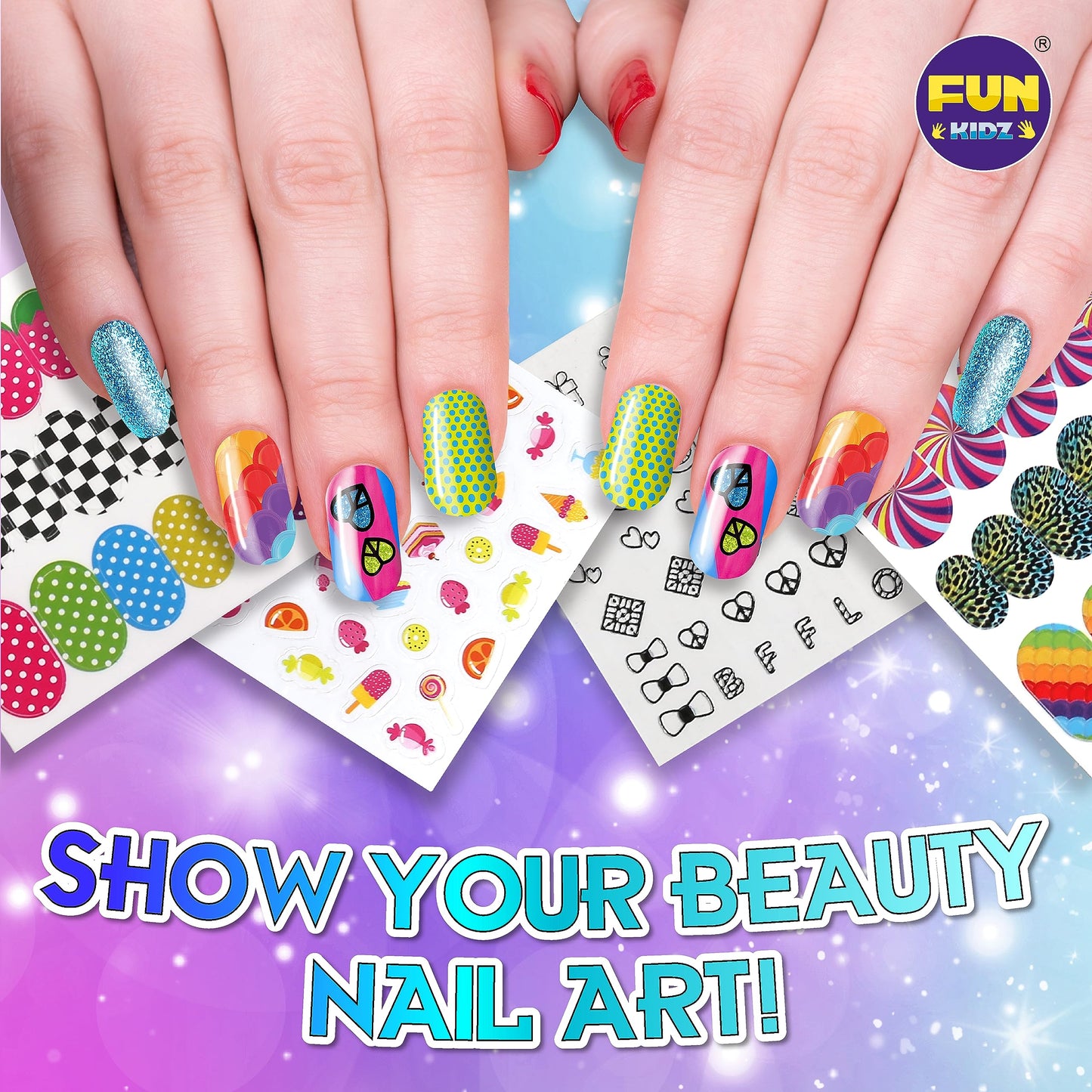 FUN KIDZ Ultimate 315Pcs Nail Art Kit for Girls 7-12 | Glitter Pens, Stickers & Spa Makeup Kit