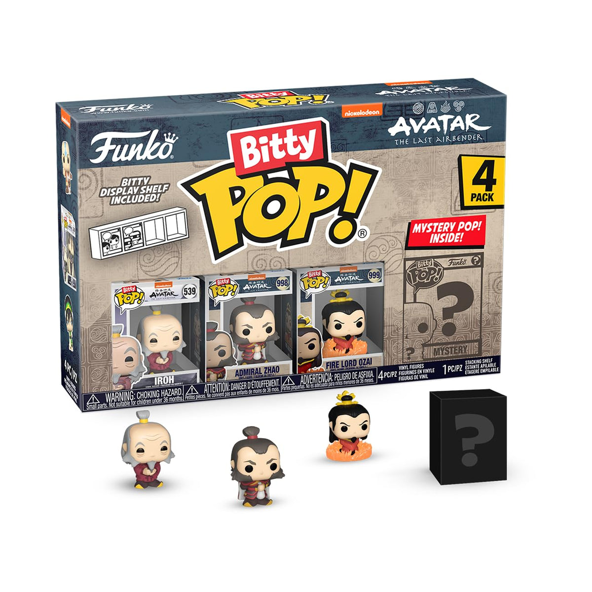 Funko Bitty Pop! Avatar: The Last Airbender 0.9-Inch Collectible Set — Iroh, Zhao, Ozai & Mystery Figure + Display Case