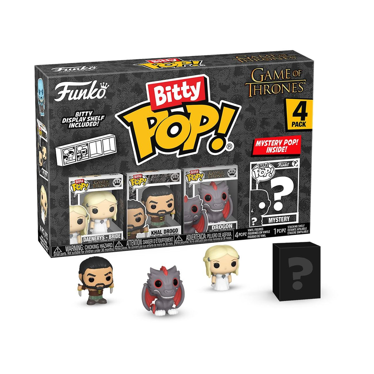 Funko Bitty Pop Game of Thrones: Daenerys Targaryen, Khal Drogo, Drogon & Mystery Figure – 0.9 Inch Collectible (Styles May Vary)