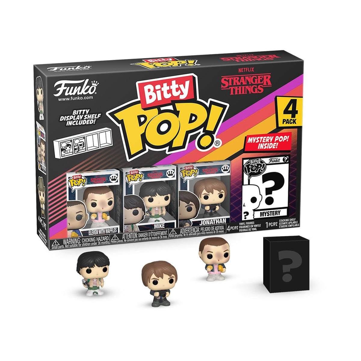 Funko Pop Bitty Stranger Things 4-Pack: Eleven with Waffles, Mike, Jonathan, and Mystery Mini Figure (0.9 Inch)