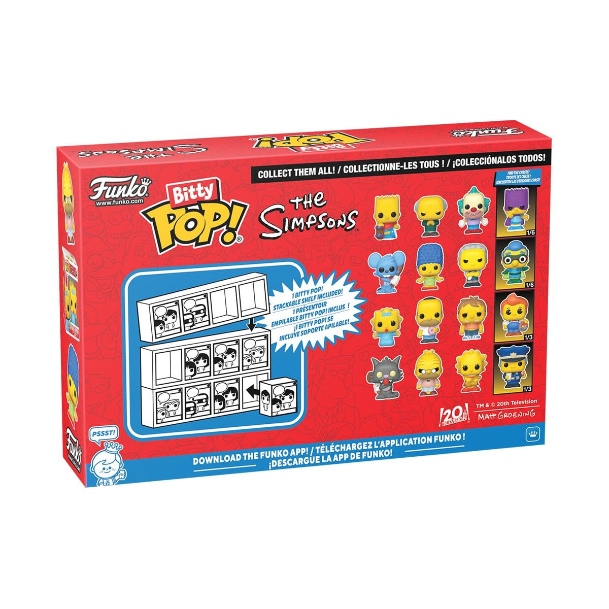 Funko Pop! Bitty Simpsons 4-Pack – Bart Simpson, Mr. Burns, Krusty, and Mystery Chase with Display Case (0.9 in)