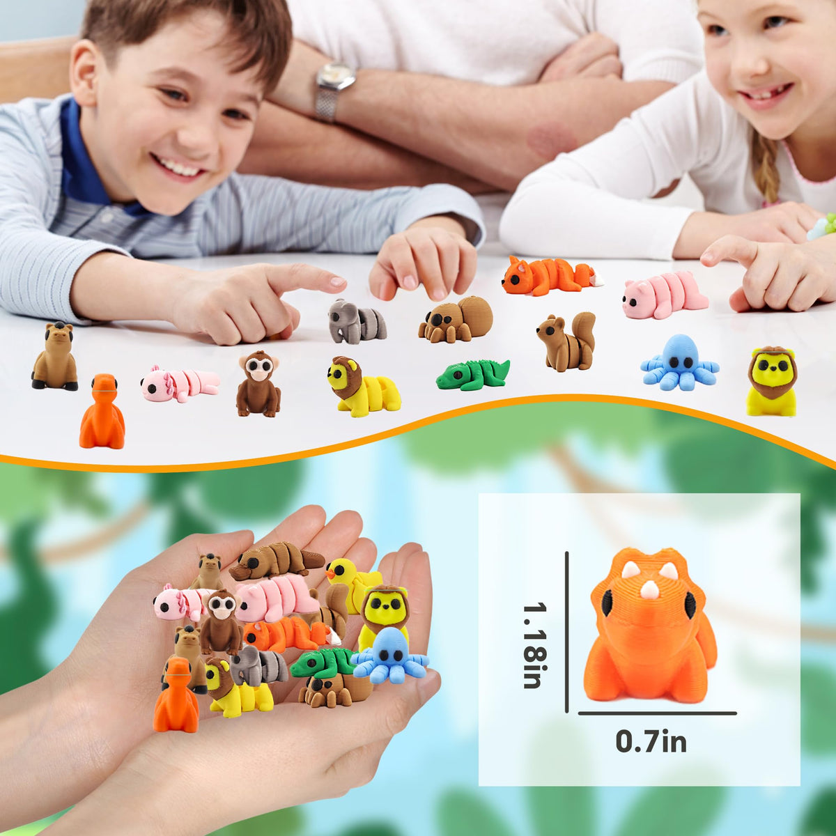 FUNKY STORE 45-Piece Articulated 3D Printed Animal Figurines Set | Party Favors & Desk Decor
