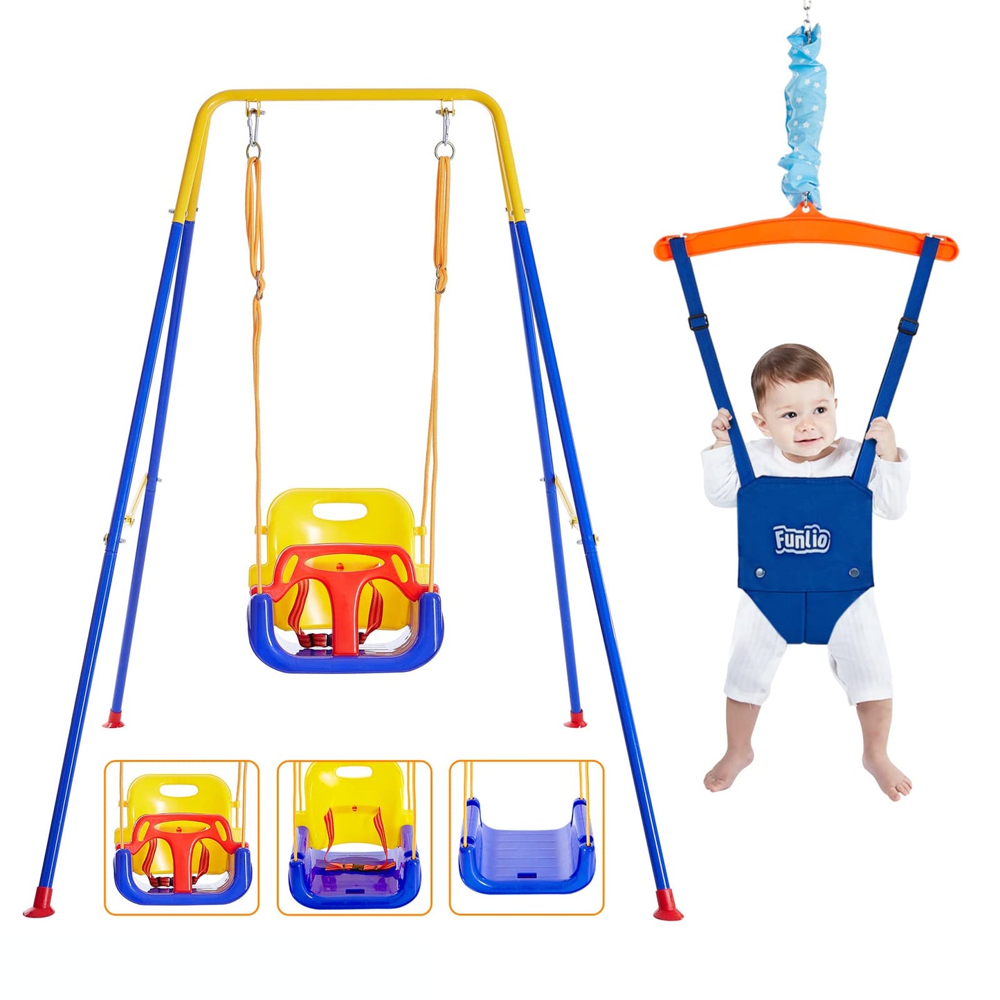 FUNLIO 2-in-1 Swing Set & Baby Jumper — Foldable Indoor/Outdoor Stand