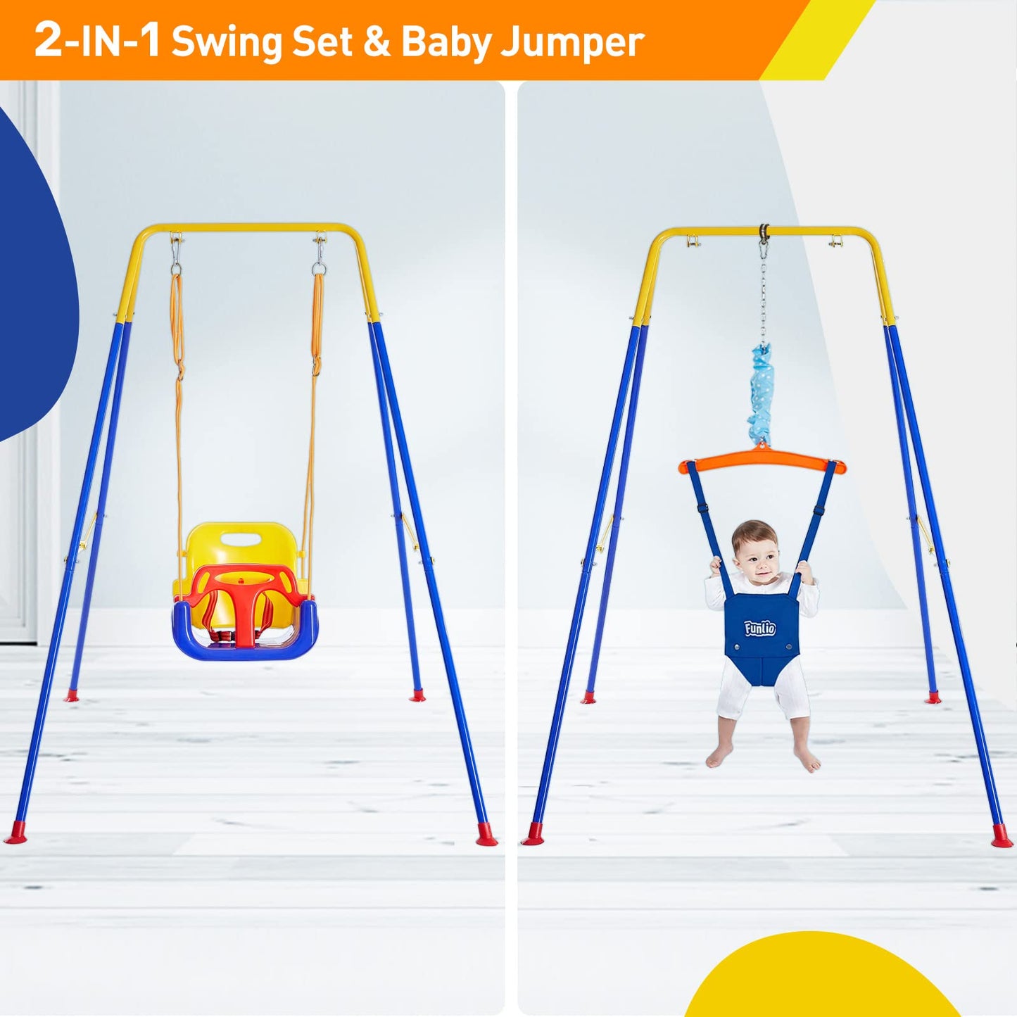 FUNLIO 2-in-1 Swing Set & Baby Jumper — Foldable Indoor/Outdoor Stand