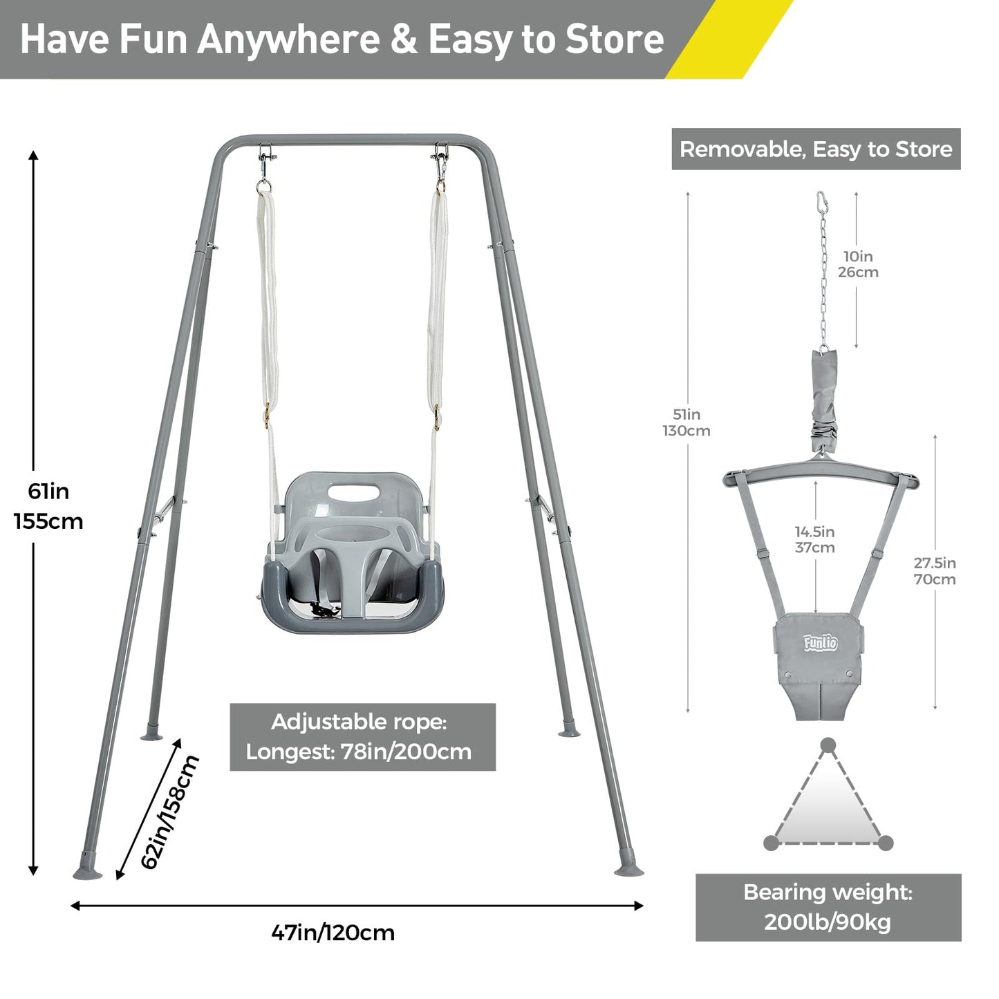 FUNLIO 2-in-1 Swing Set & Baby Jumper – Indoor Outdoor Foldable Stand