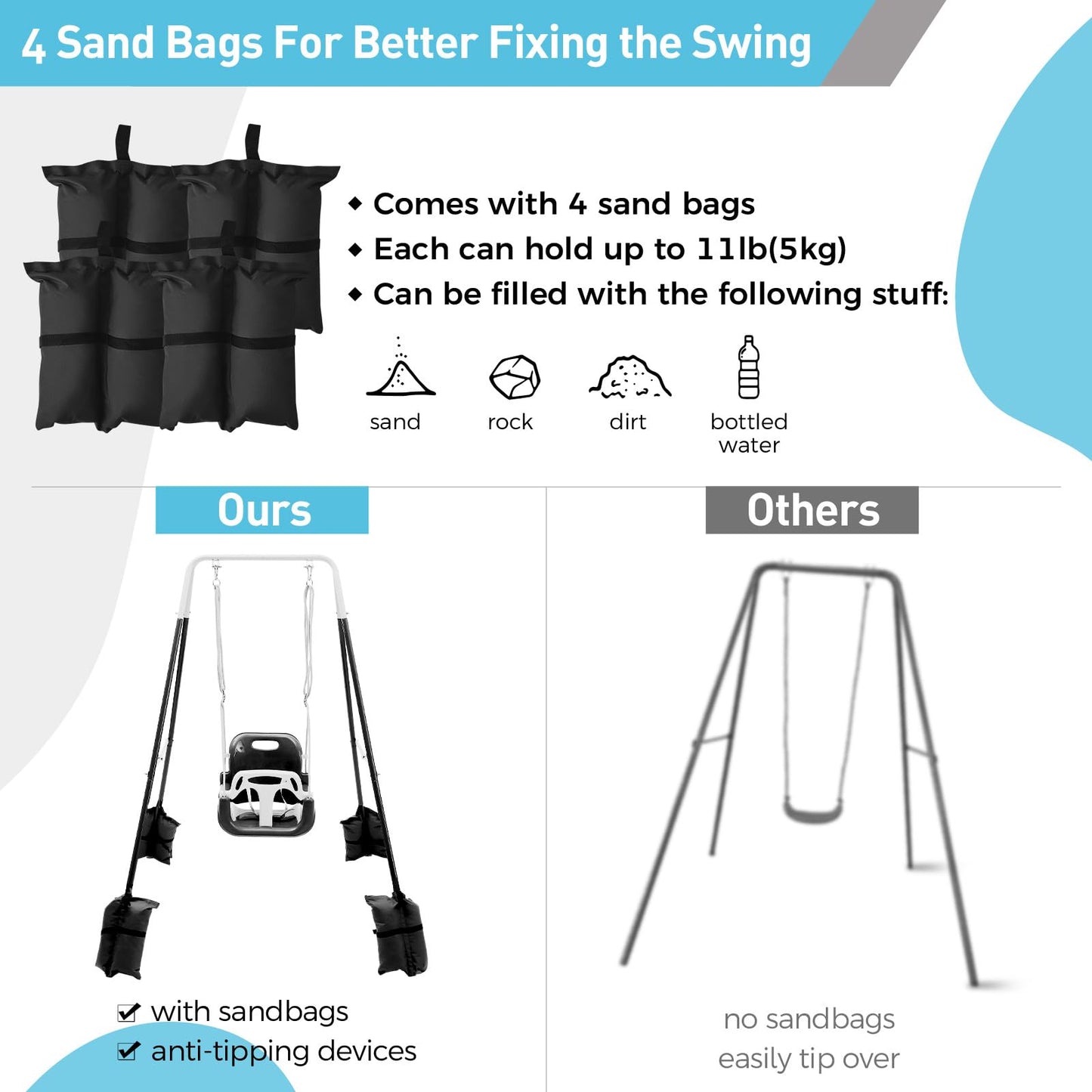 FUNLIO 3-in-1 Toddler Swing Set with Foldable Stand | Indoor/Outdoor Kids Swing (4 Sandbags)