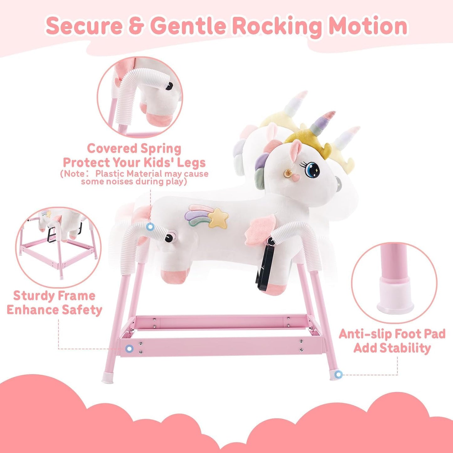 FUNLIO Unicorn Spring Rocking Horse for Kids 3-6 – Rainbow Fairy Ride-on with Covered Spring