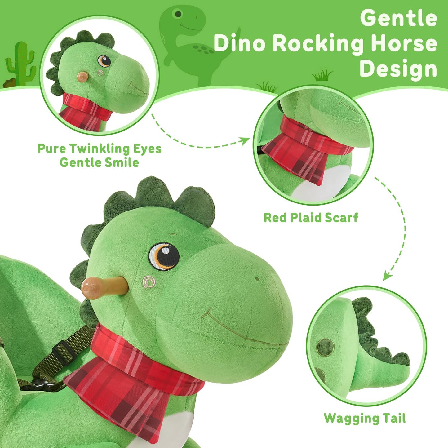 FUNLIO Dino Rocking Horse for Toddlers 1-3 | Premium Green Plush Dino Rocker CPC & CE Certified