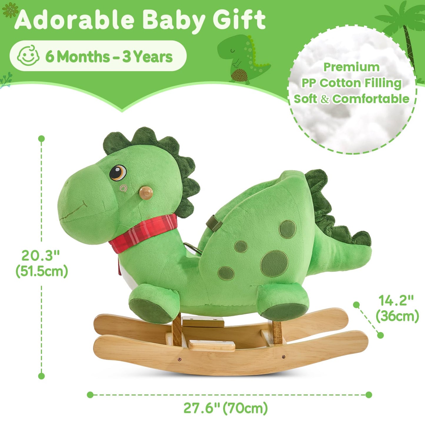 FUNLIO Dino Rocking Horse for Toddlers 1-3 | Premium Green Plush Dino Rocker CPC & CE Certified