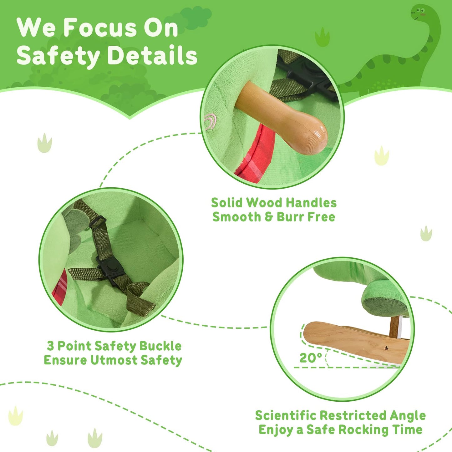 FUNLIO Dino Rocking Horse for Toddlers 1-3 | Premium Green Plush Dino Rocker CPC & CE Certified