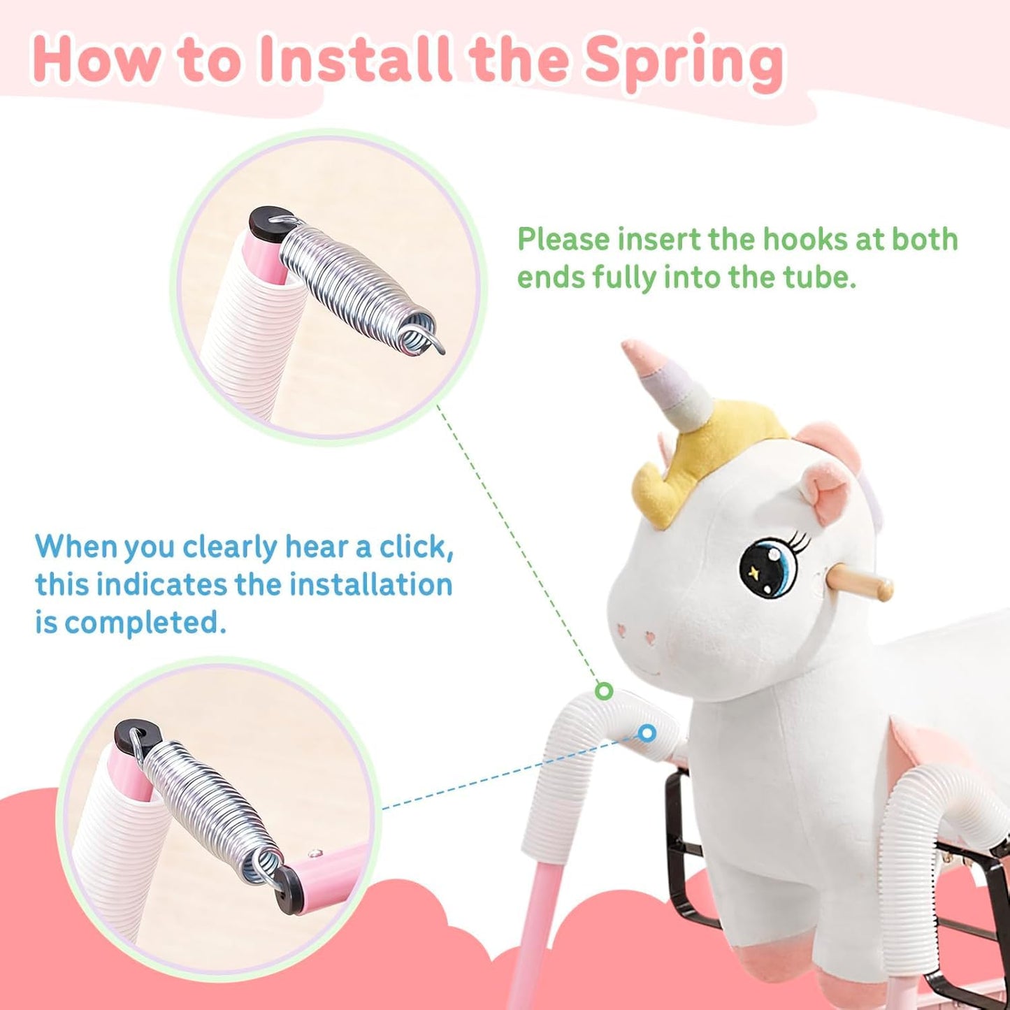 FUNLIO Unicorn Spring Rocking Horse for Kids 3-6 – Rainbow Fairy Ride-on with Covered Spring