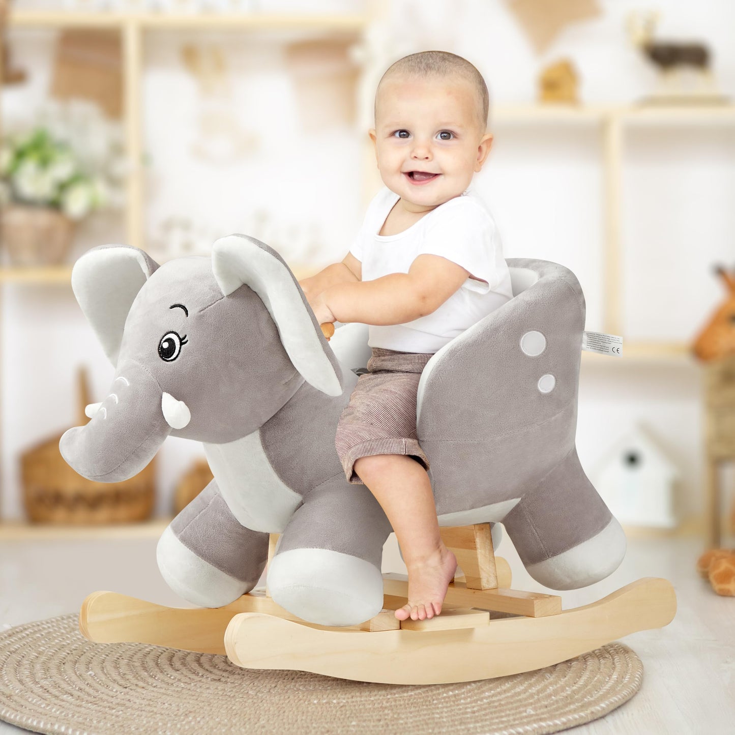 FUNLIO Elephant Baby Rocking Horse – Plush Grey Rocker for Toddlers (6 Months to 3 Years) CPC & CE Certified