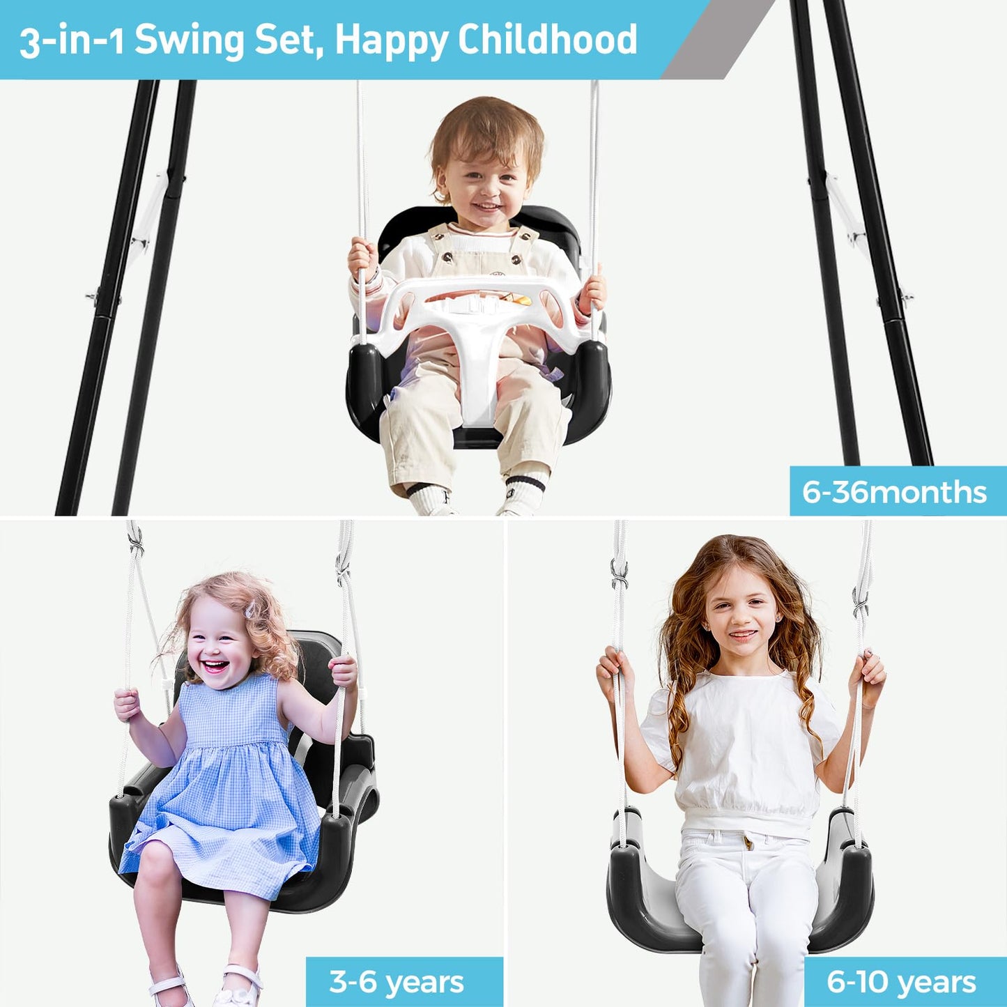 FUNLIO 3-in-1 Toddler Swing Set with Foldable Stand | Indoor/Outdoor Kids Swing (4 Sandbags)