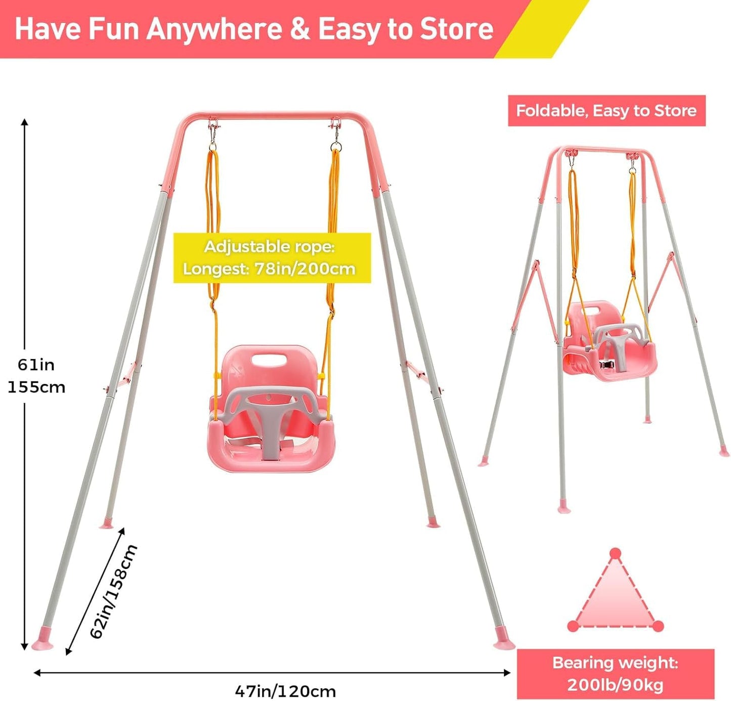 FUNLIO Toddler Swing with Foldable Stand – 3-in-1 Swing Set for Ages 1–10, Easy Assembly